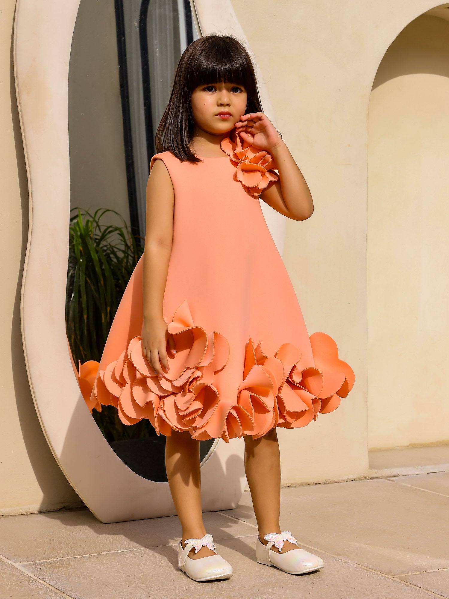 Janyas Closet: Peach Neoprene Fiona Floral A-Line Dress