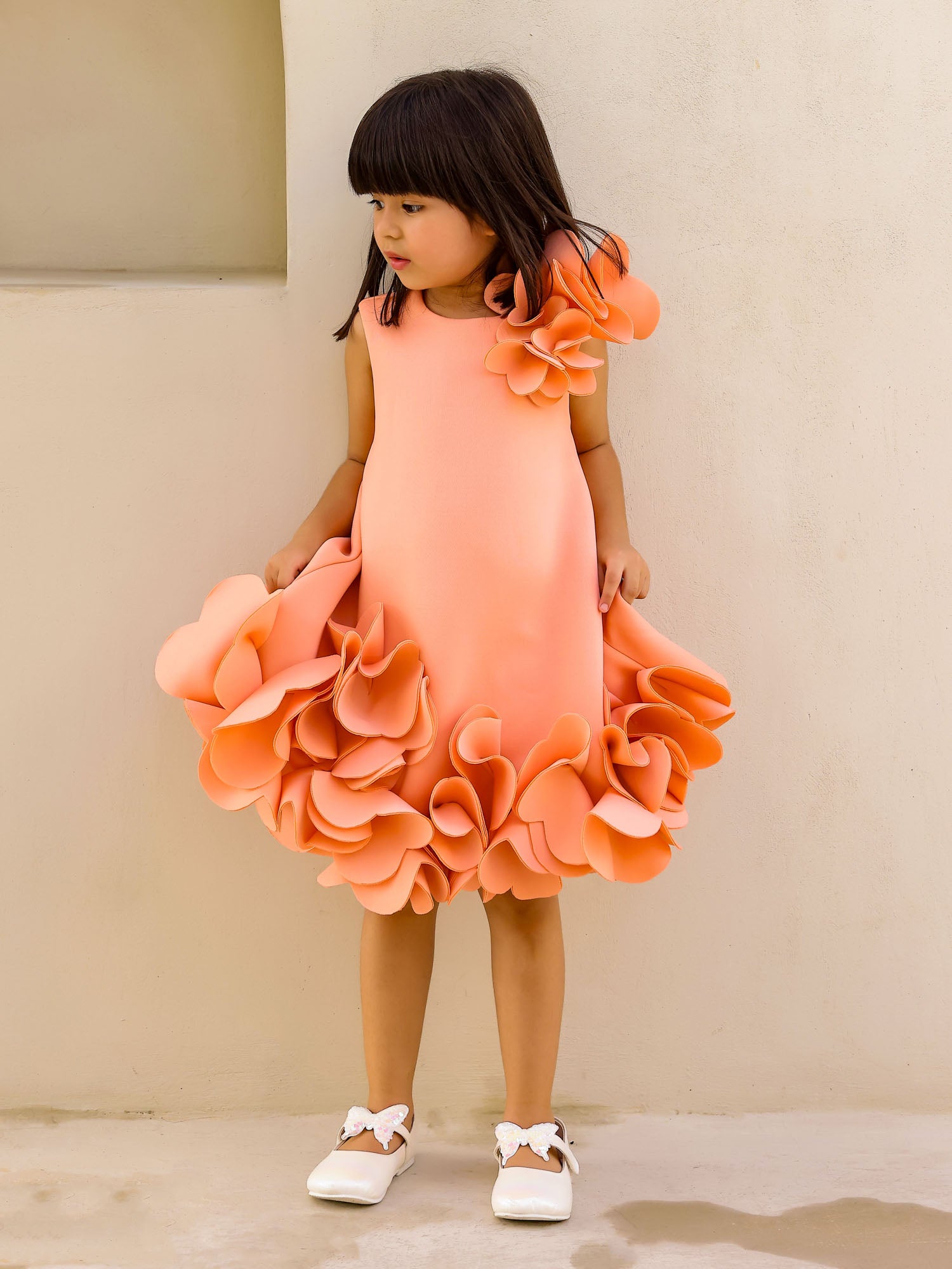 Janyas Closet: Peach Neoprene Fiona Floral A-Line Dress