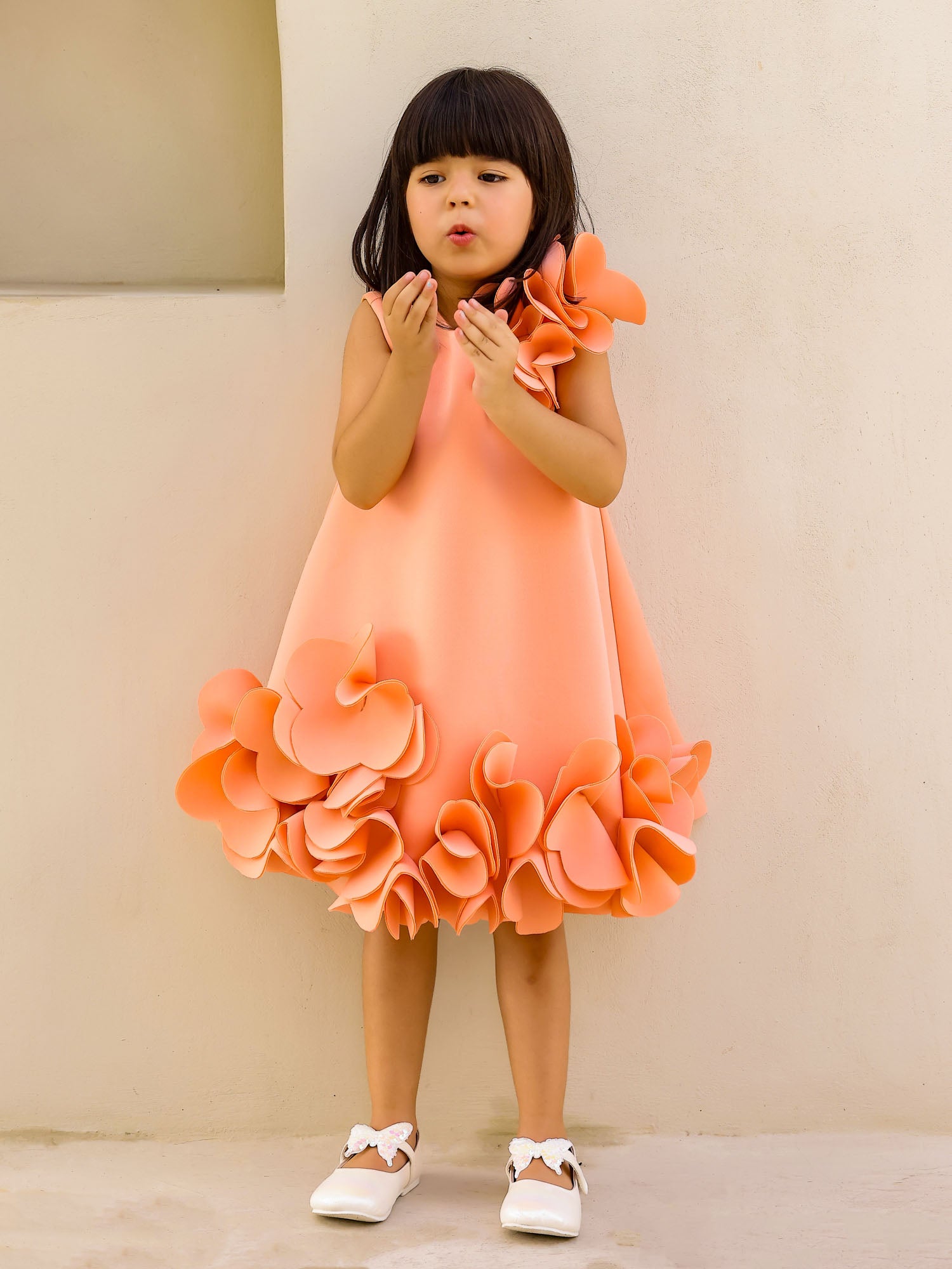 Janyas Closet: Peach Neoprene Fiona Floral A-Line Dress