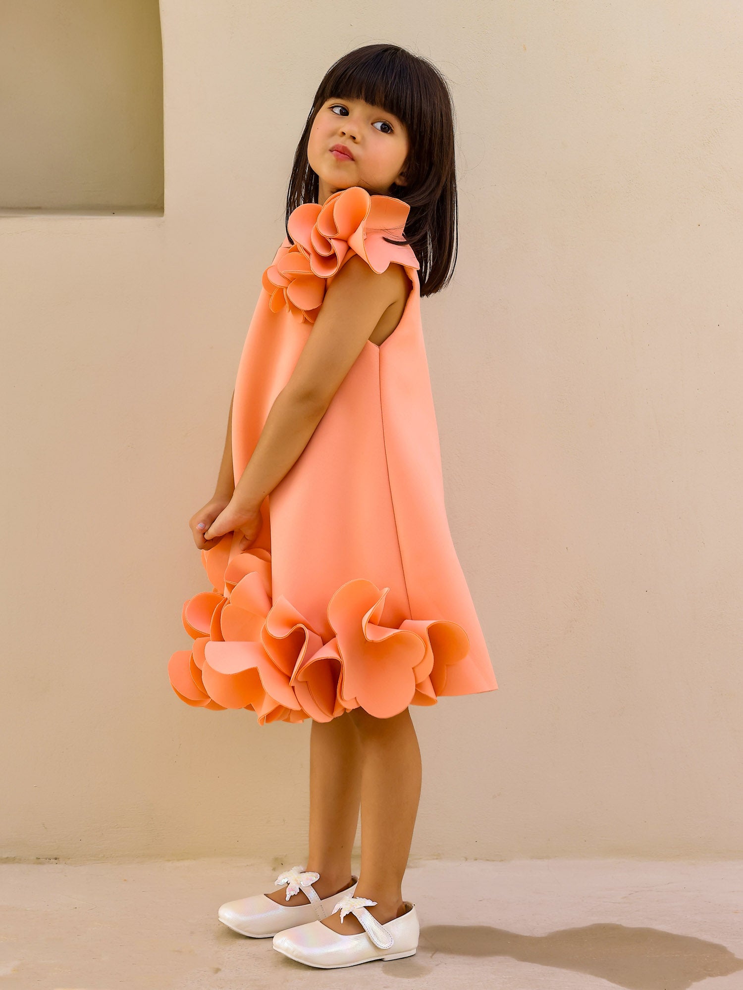 Janyas Closet: Peach Neoprene Fiona Floral A-Line Dress