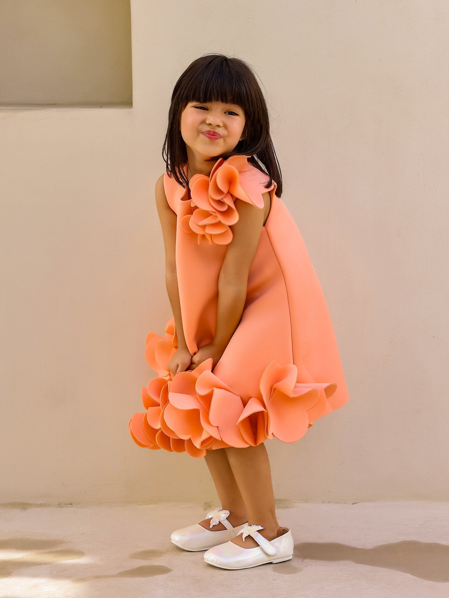 Janyas Closet: Peach Neoprene Fiona Floral A-Line Dress