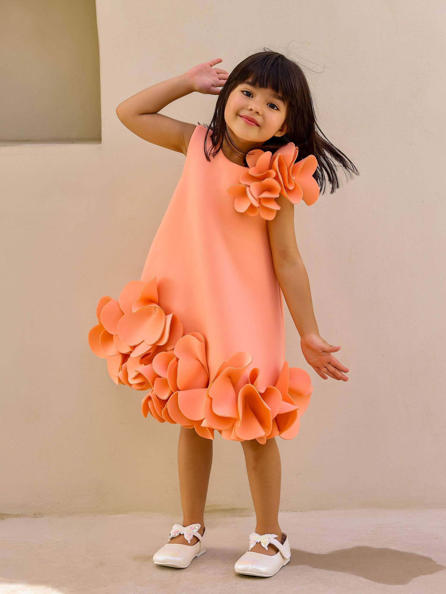 Janyas Closet: Peach Neoprene Fiona Floral A-Line Dress