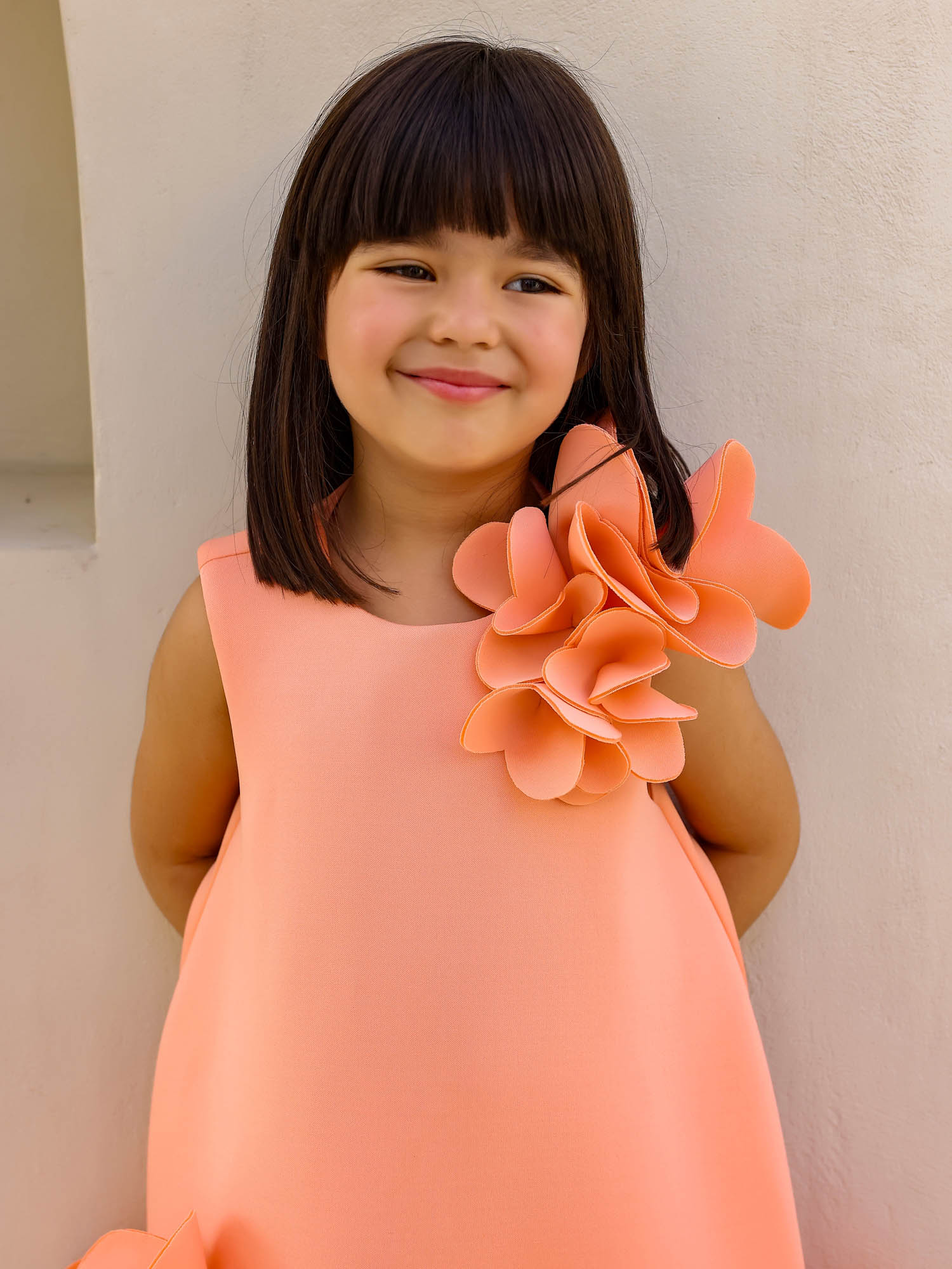 Janyas Closet: Peach Neoprene Fiona Floral A-Line Dress