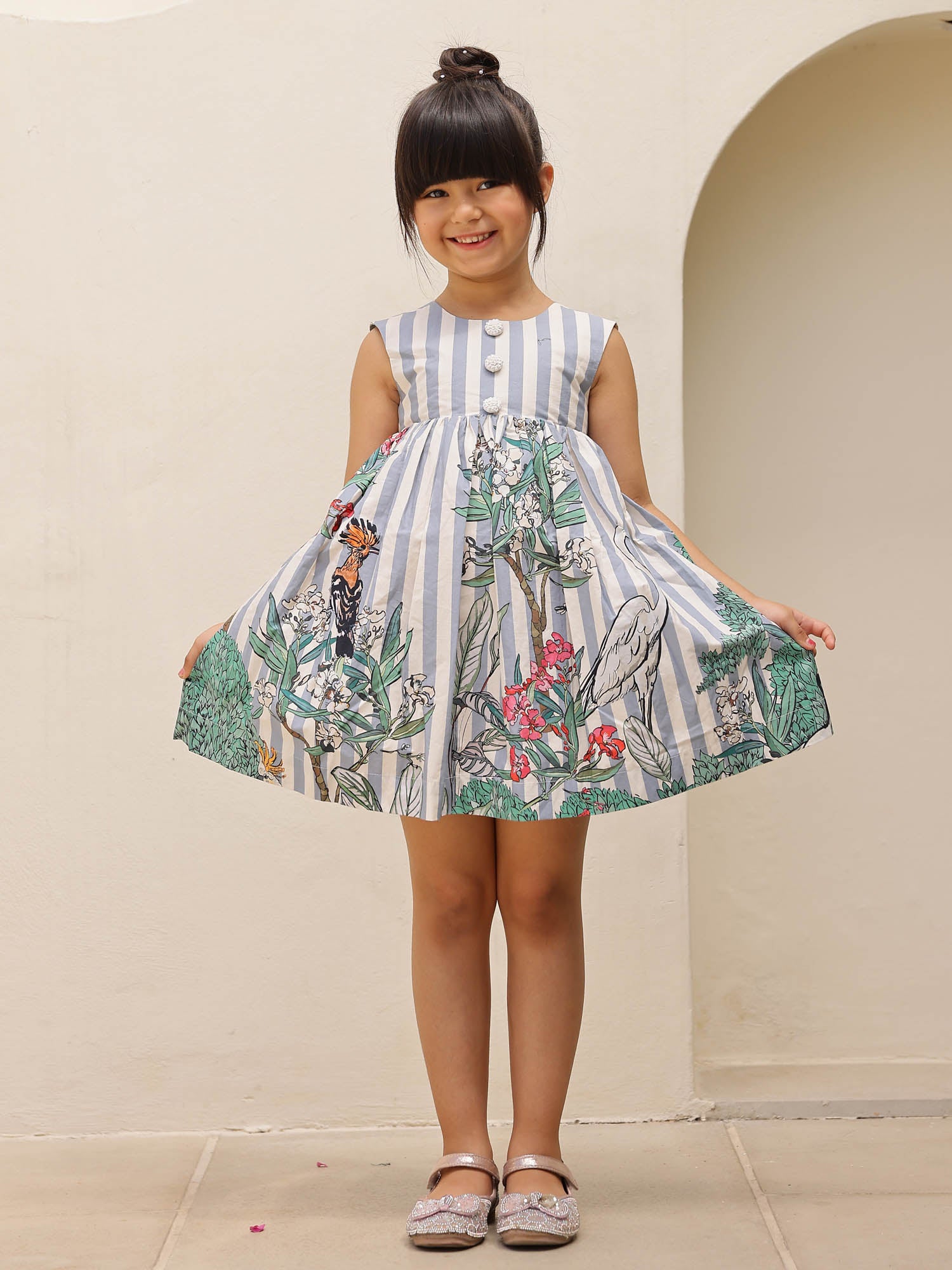 JANYAS CLOSET Stripe Jungle Floral Cotton Girls Dress