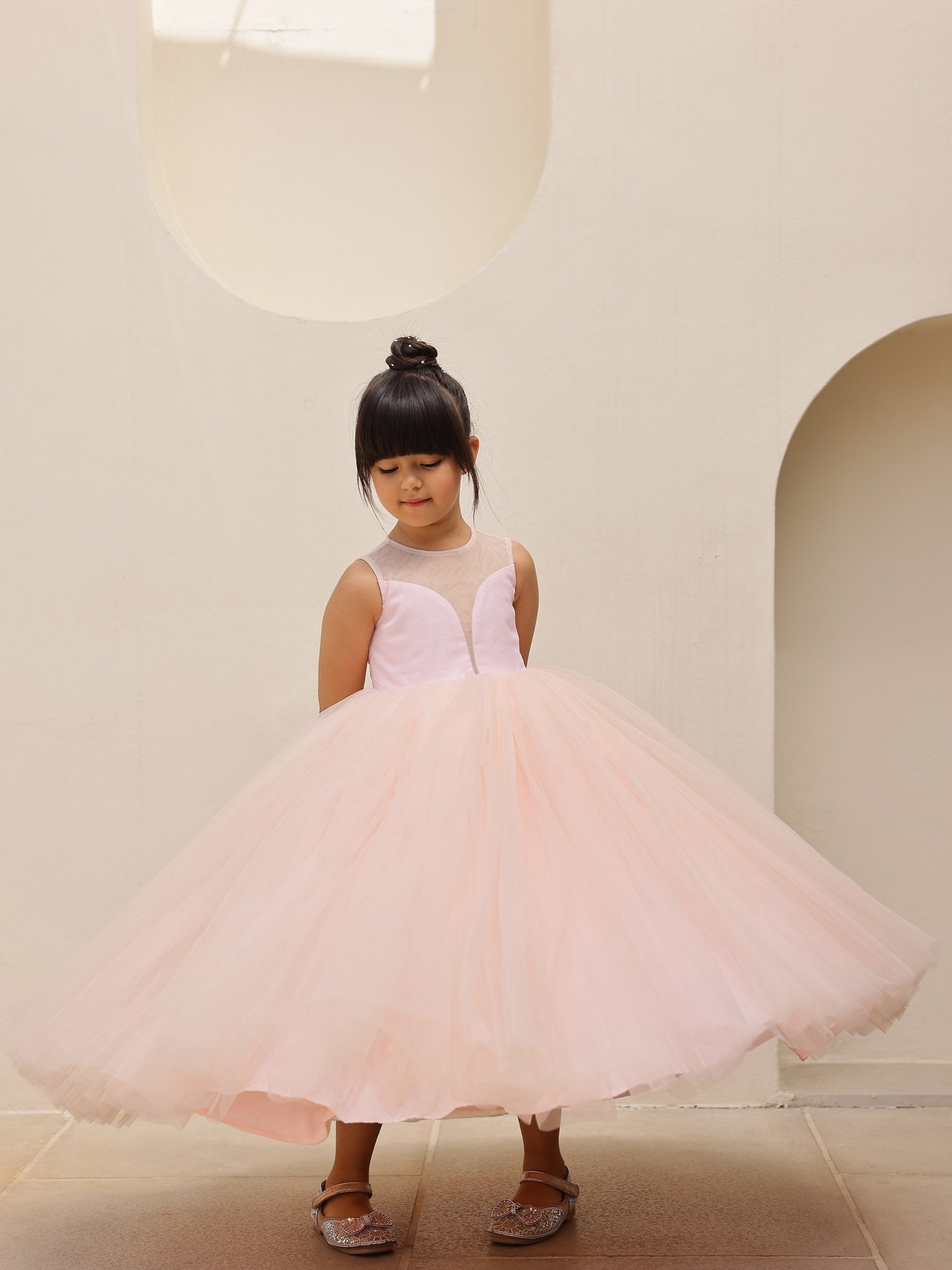 Sample Blush Pink Princess Gown with Detachable Drape