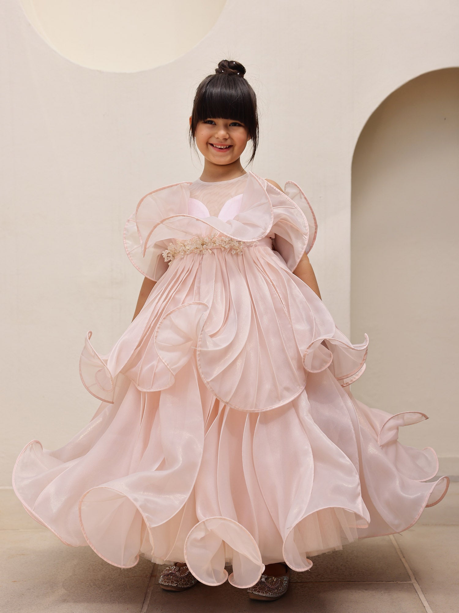 Sample Blush Pink Princess Gown with Detachable Drape