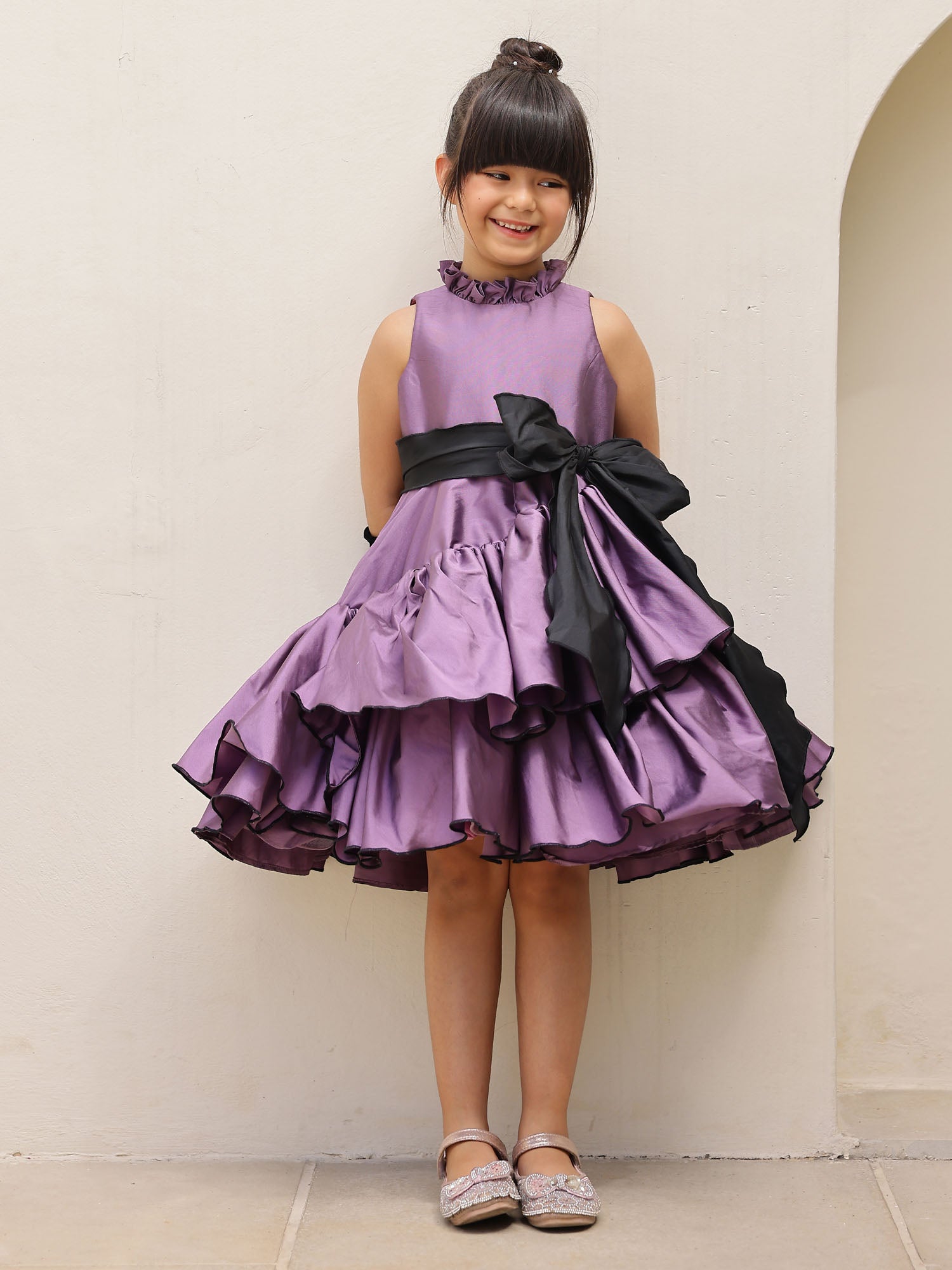 Purple Princess Taffeta Ruffled Dress