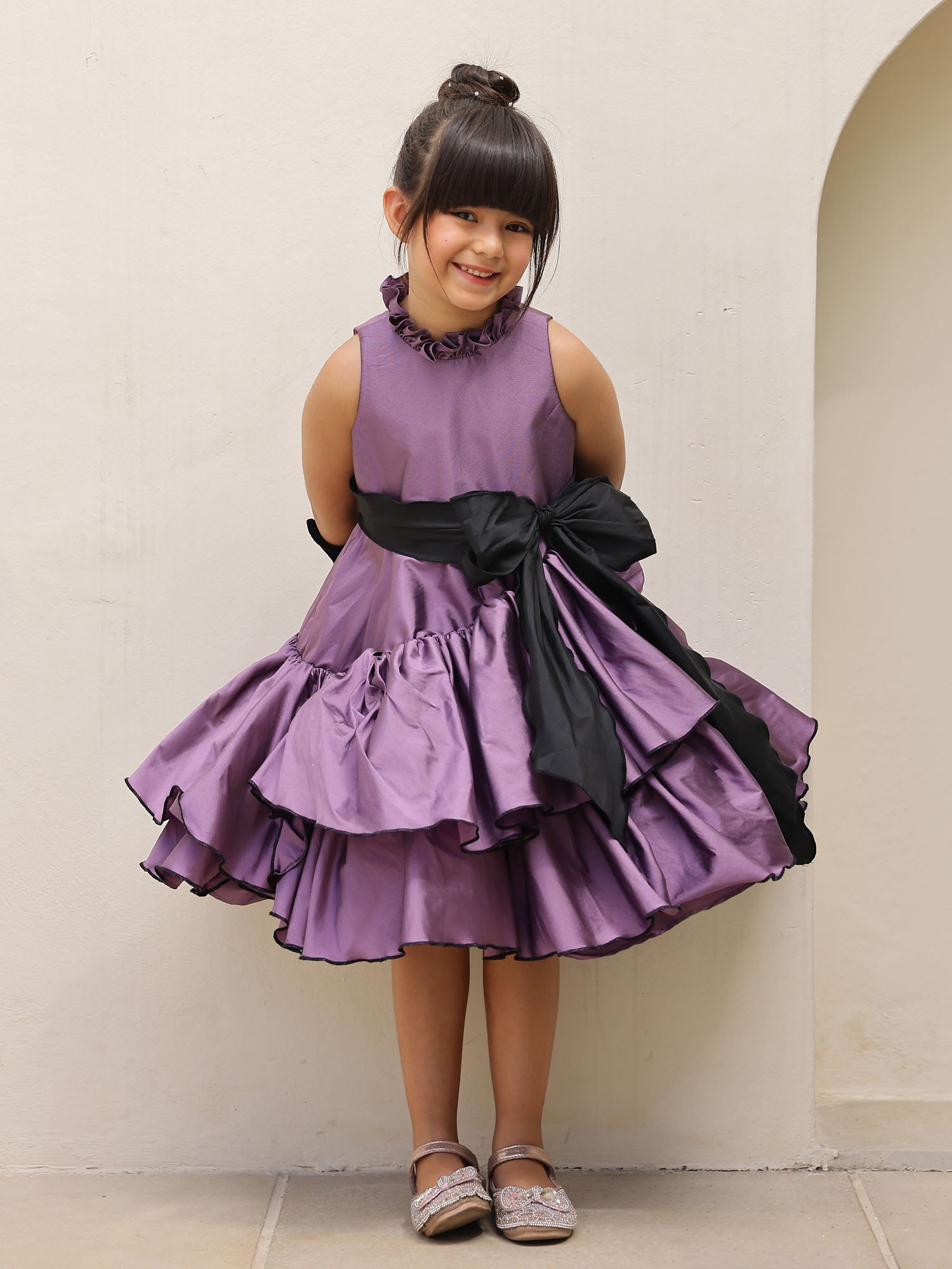 Purple Princess Taffeta Ruffled Dress