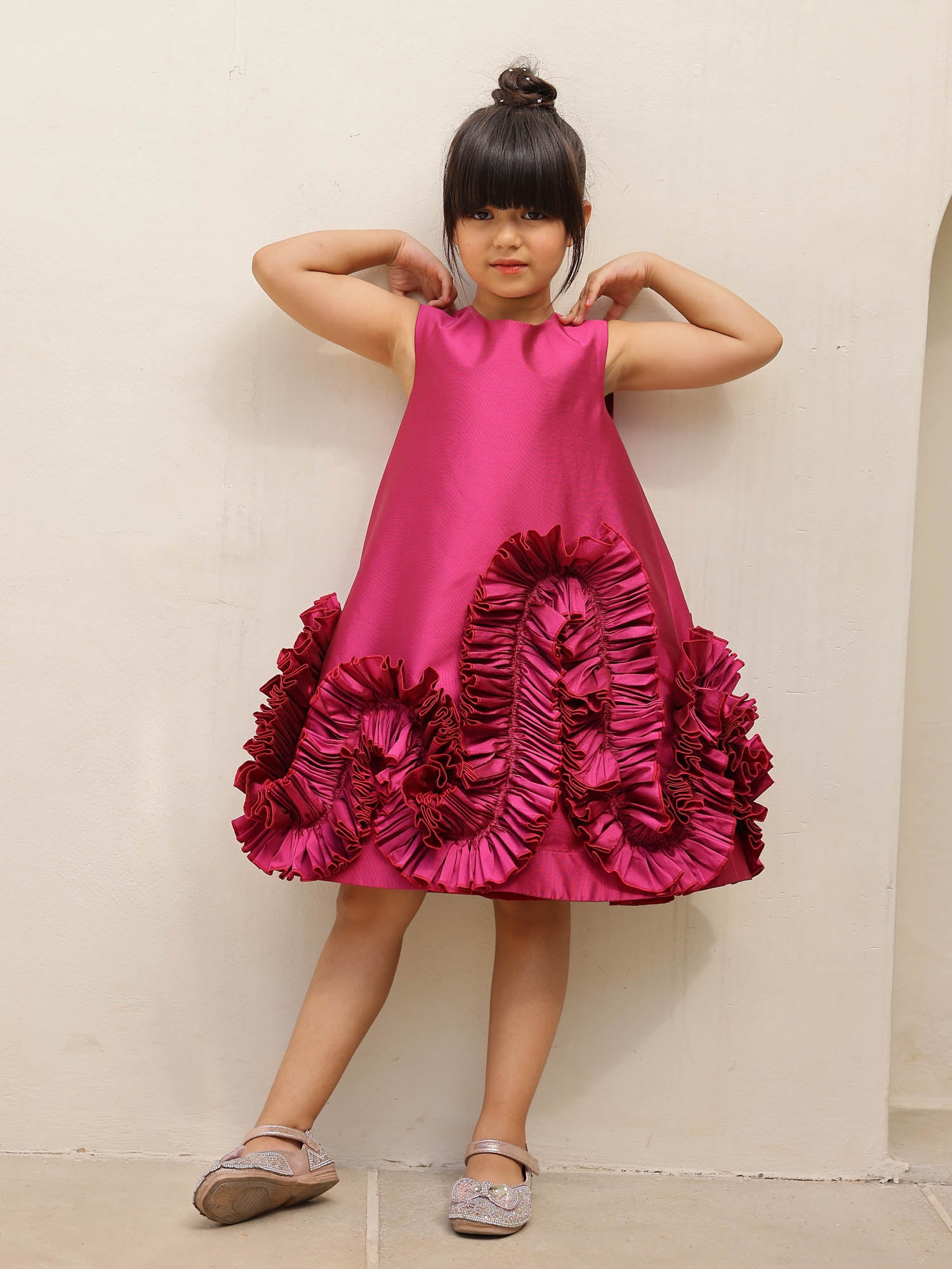 Aurelia Wine Taffeta Ruffle Dress