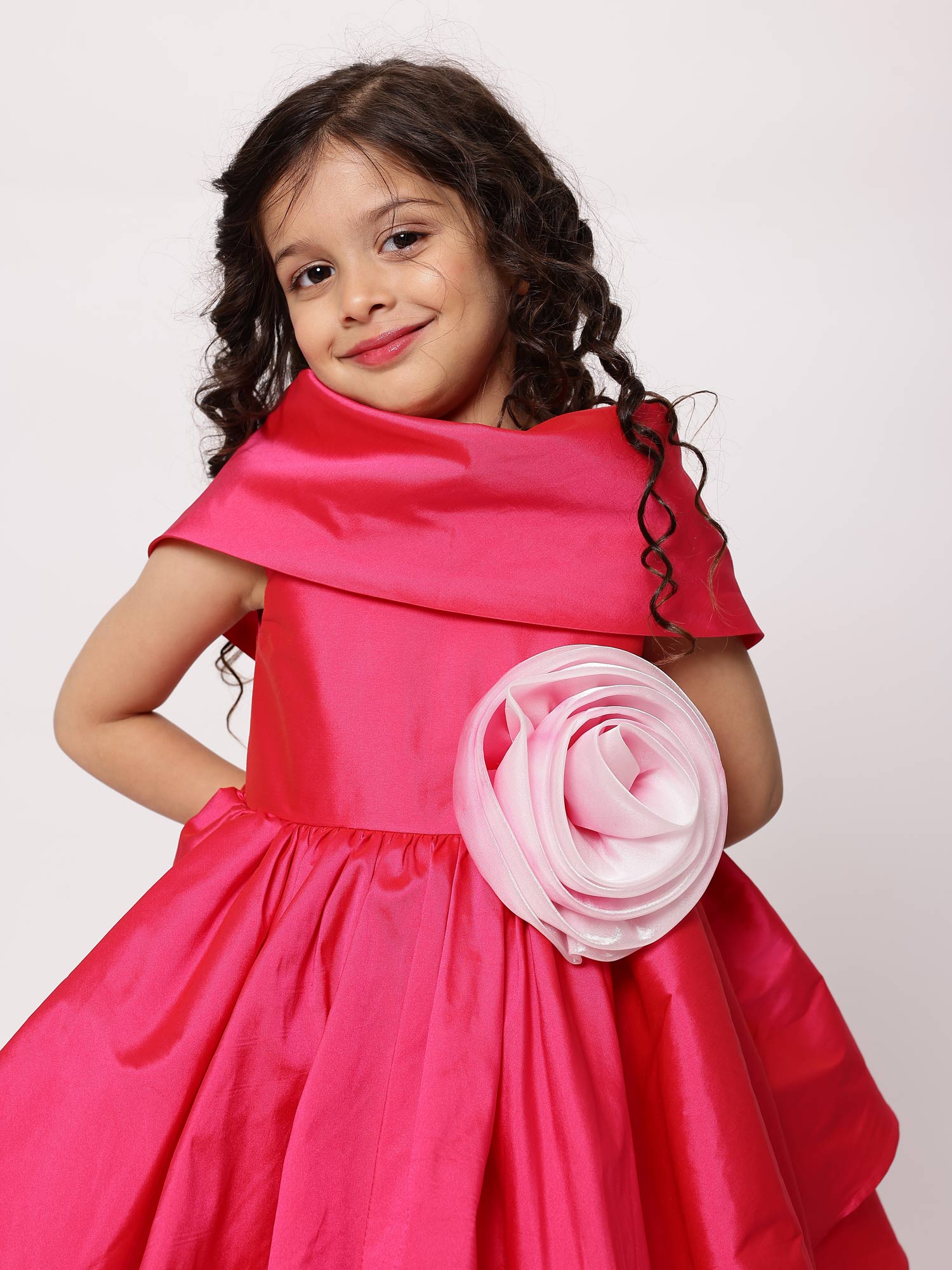 JANYAS CLOSET Princess Fuchsia Shawl Collar Dress
