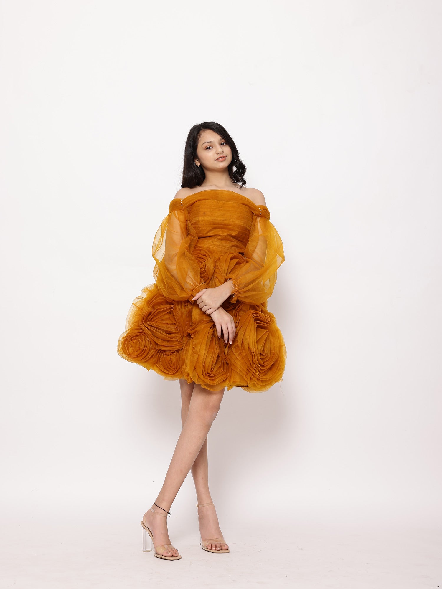 Sale Janyas Closet Teens Orange Floral Texture Cocktail Dress