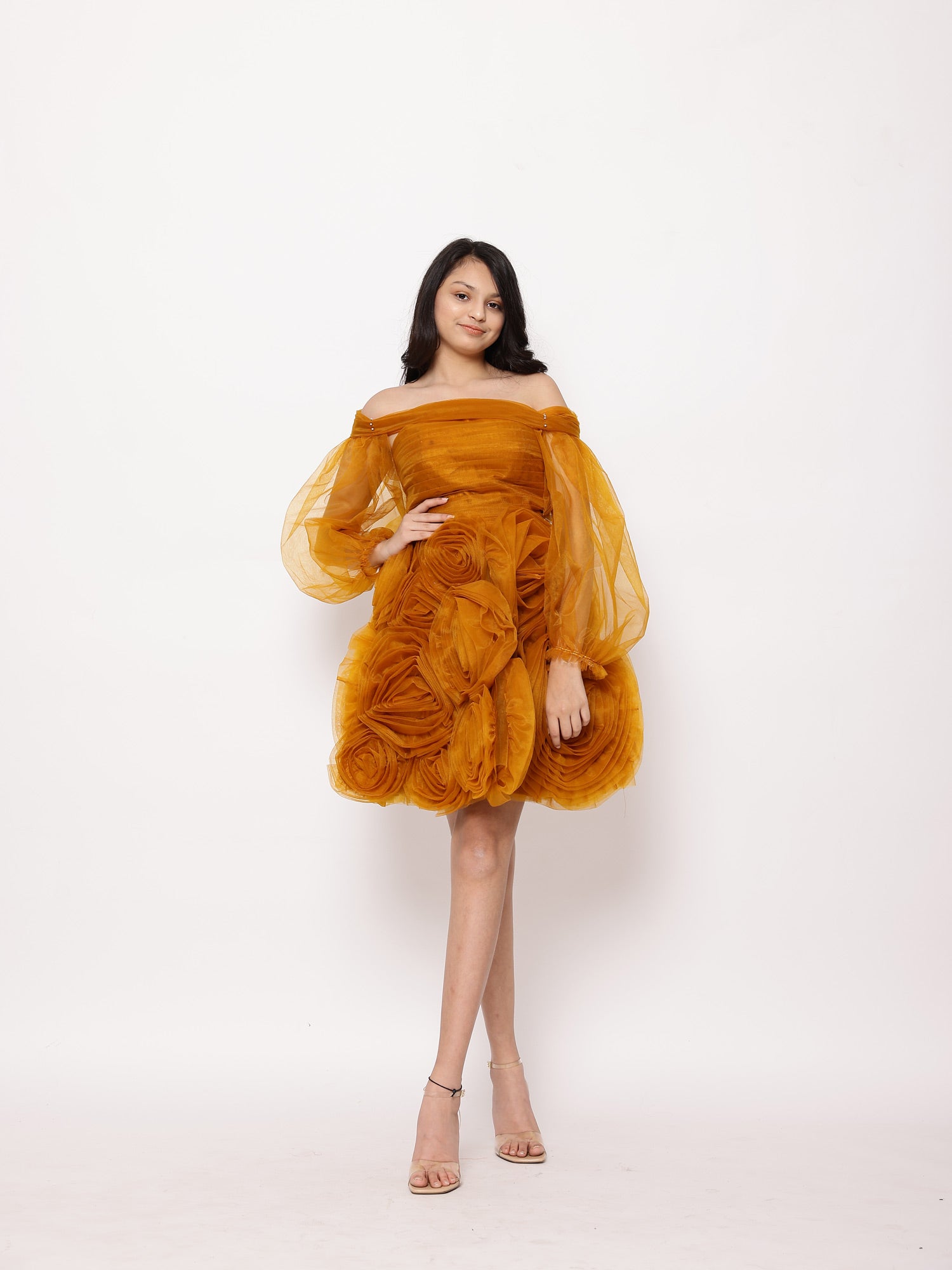 Sale Janyas Closet Teens Orange Floral Texture Cocktail Dress