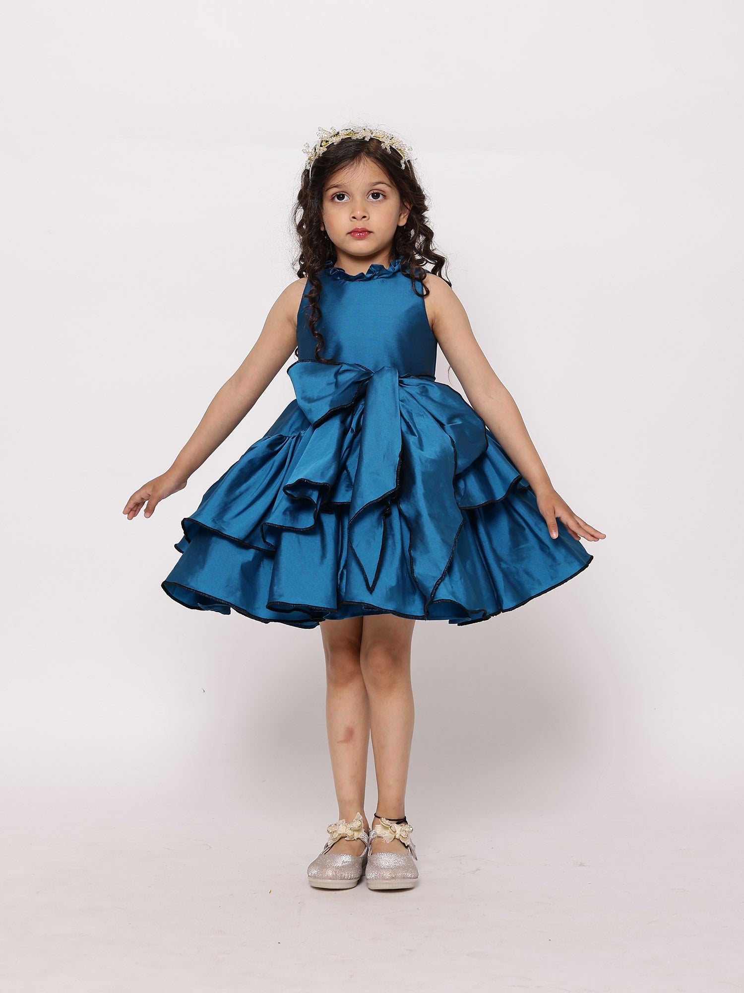 Sale JANYAS CLOSET Elegant Teal Blue Taffeta Dress with Belt String