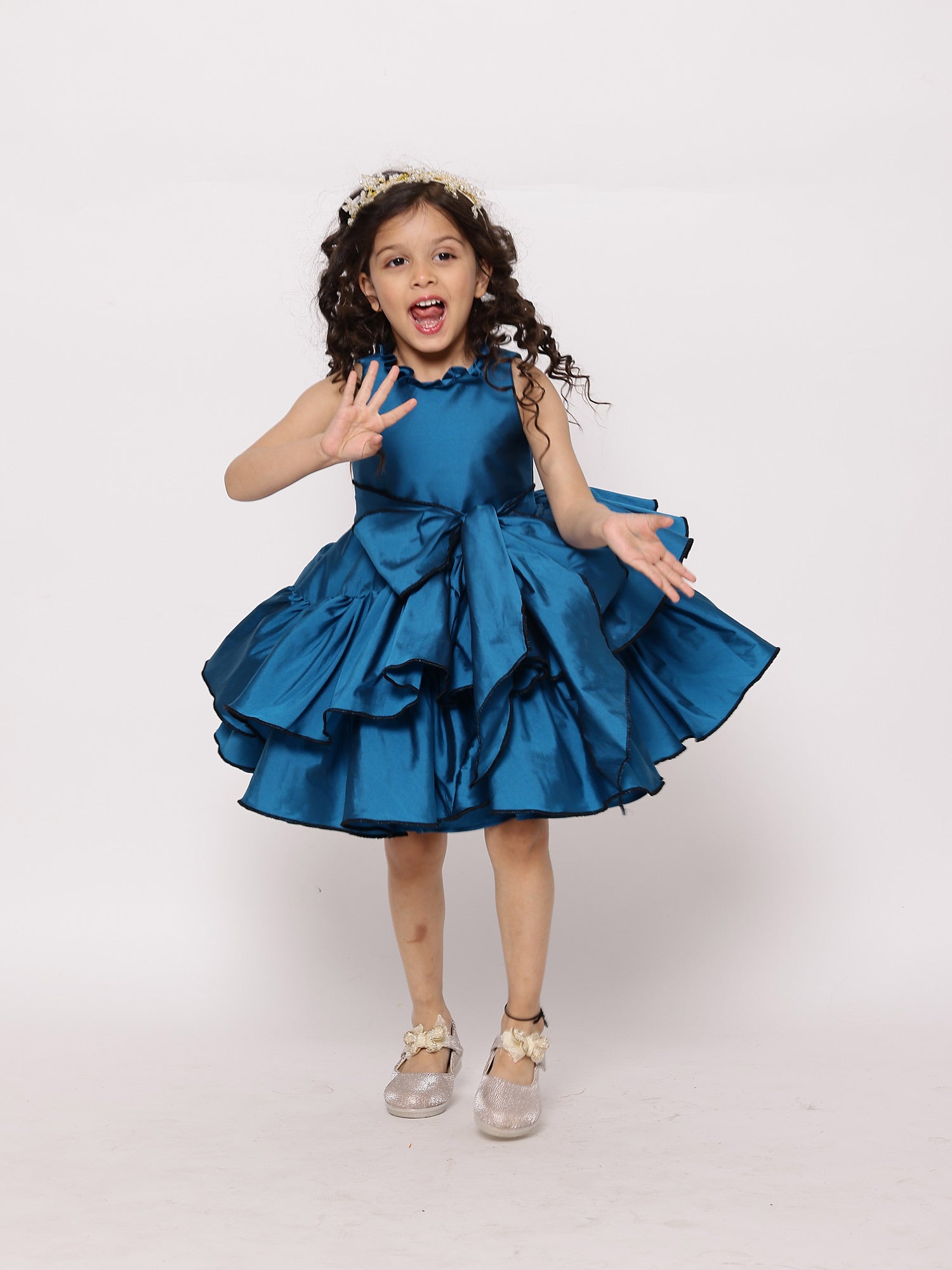 Sale JANYAS CLOSET Elegant Teal Blue Taffeta Dress with Belt String