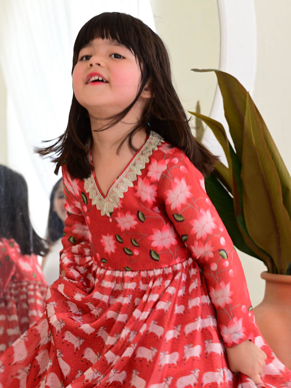 Sample JANYAS CLOSET Red Printed Anarkali Gown with Dupatta for Girls