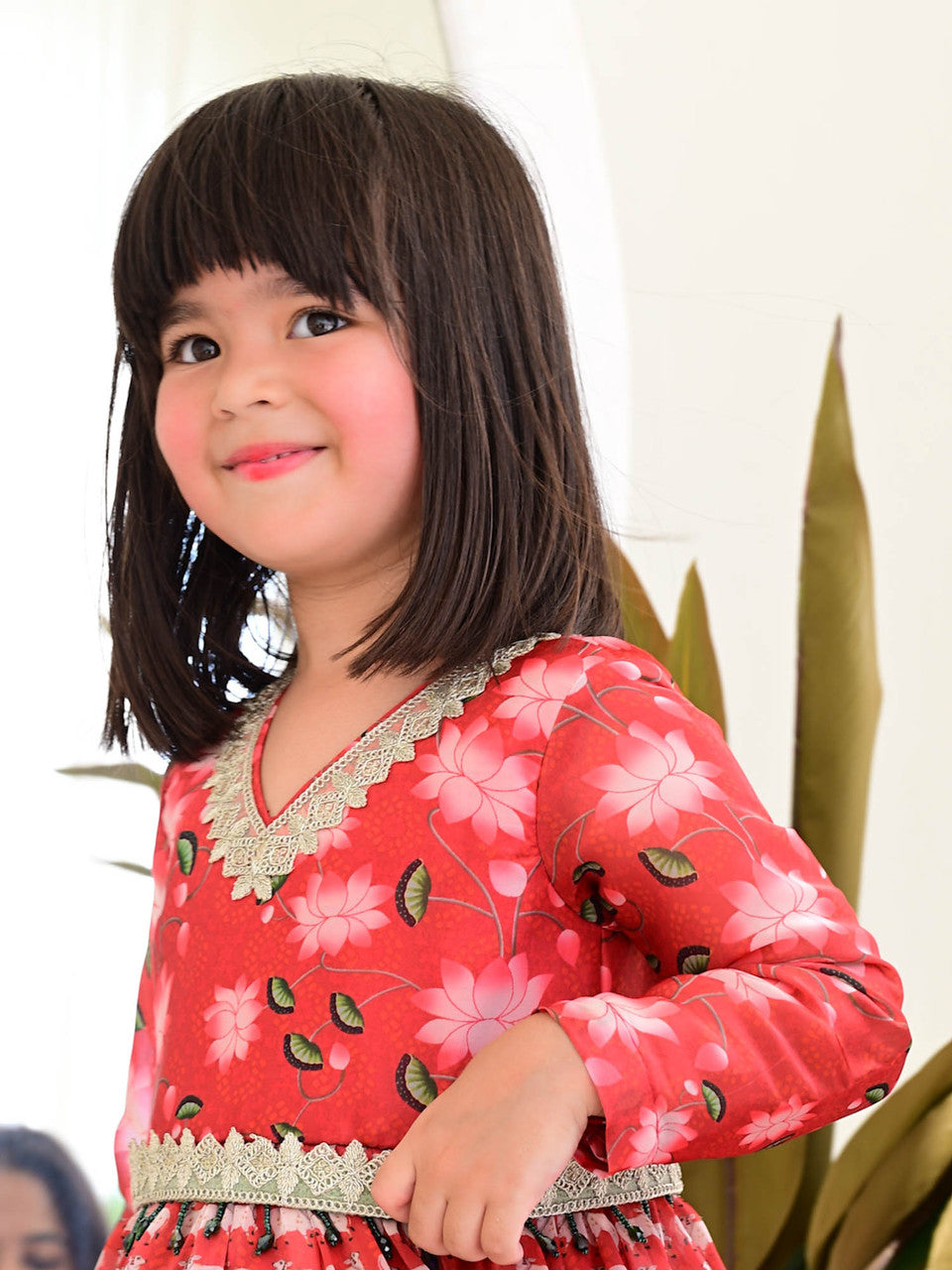 Sample JANYAS CLOSET Red Printed Anarkali Gown with Dupatta for Girls