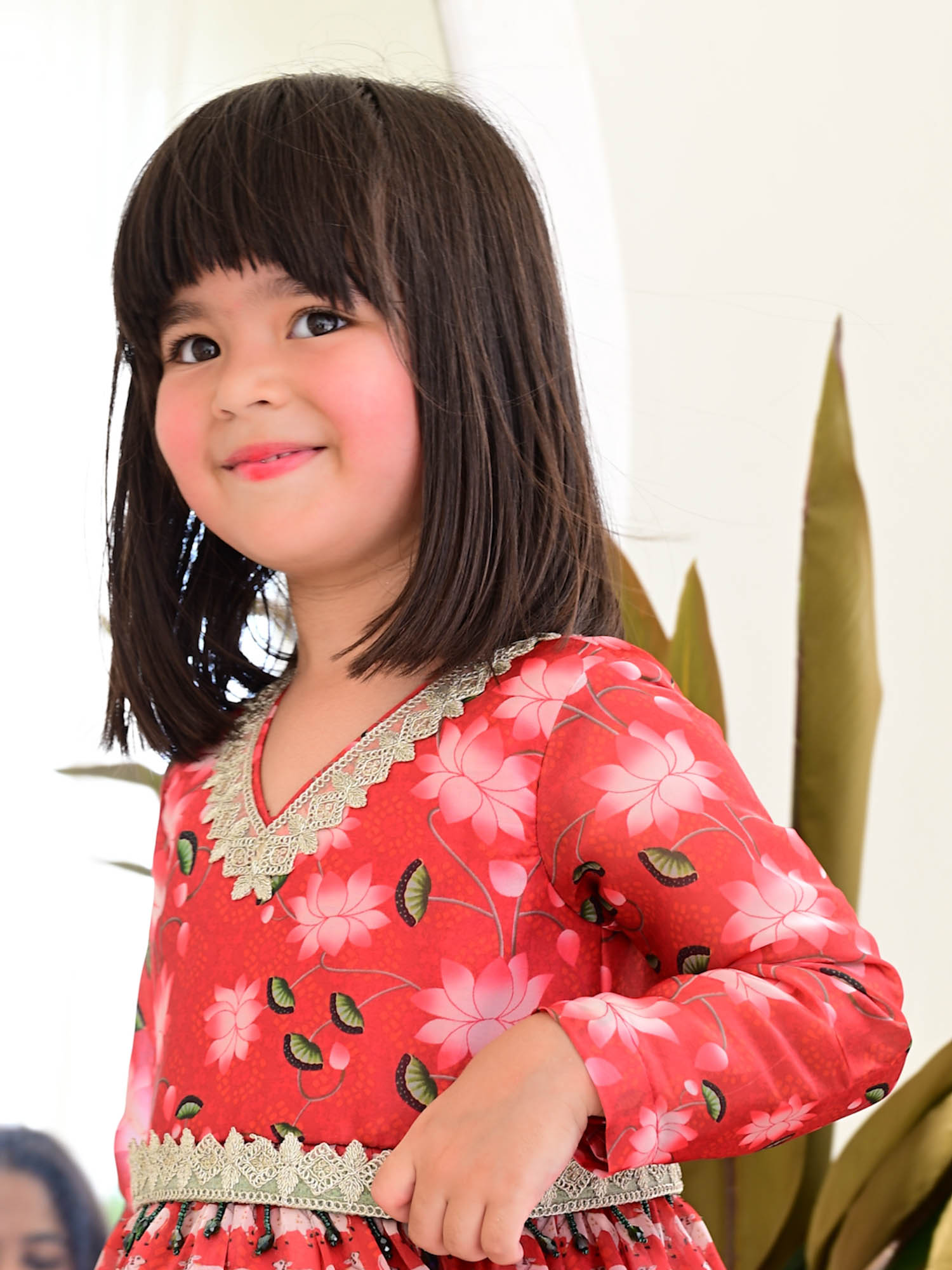 JANYAS CLOSET Red Printed Anarkali Gown with Dupatta for Girls