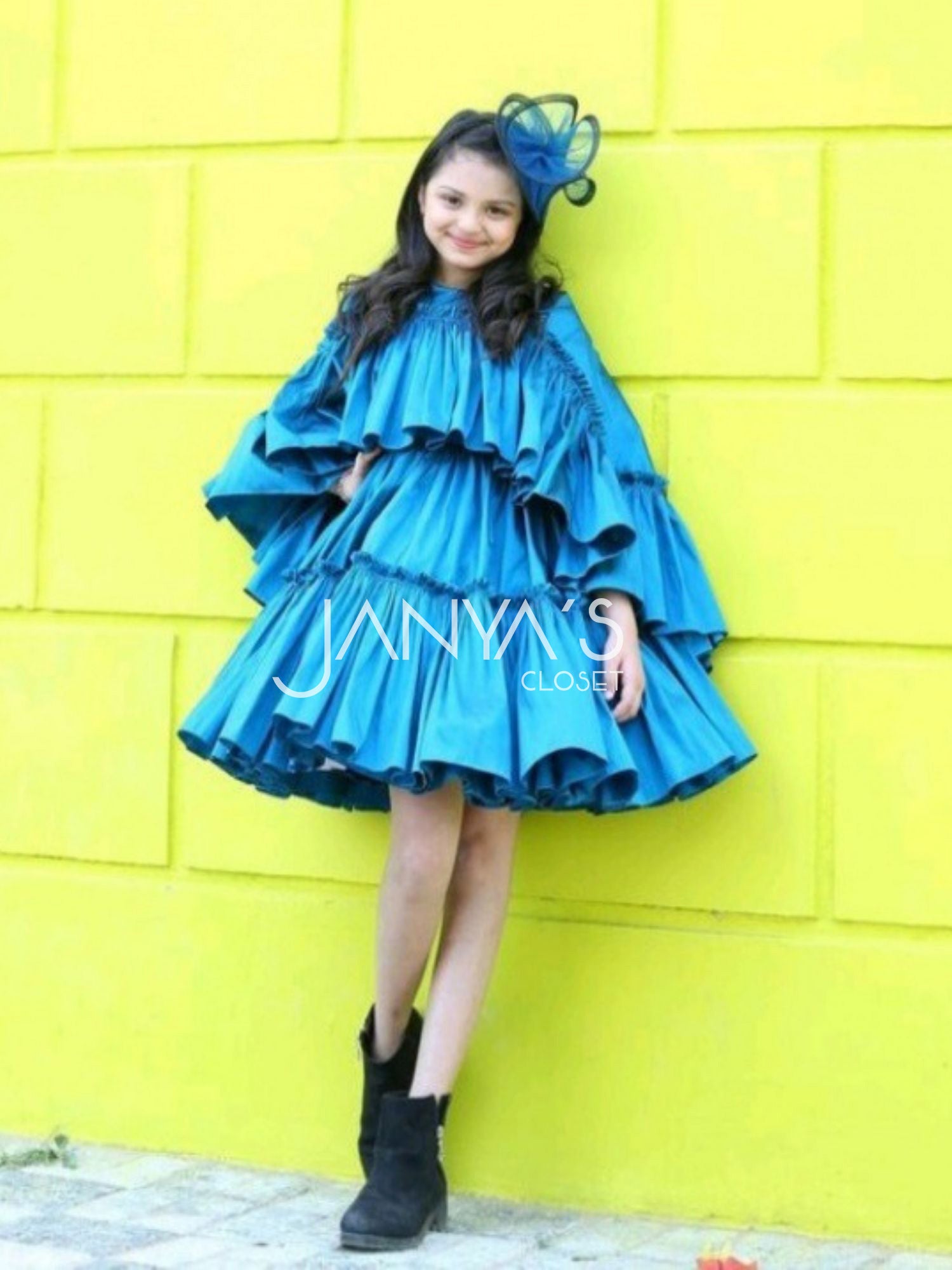 Sample Peacock Blue Cape Dress
