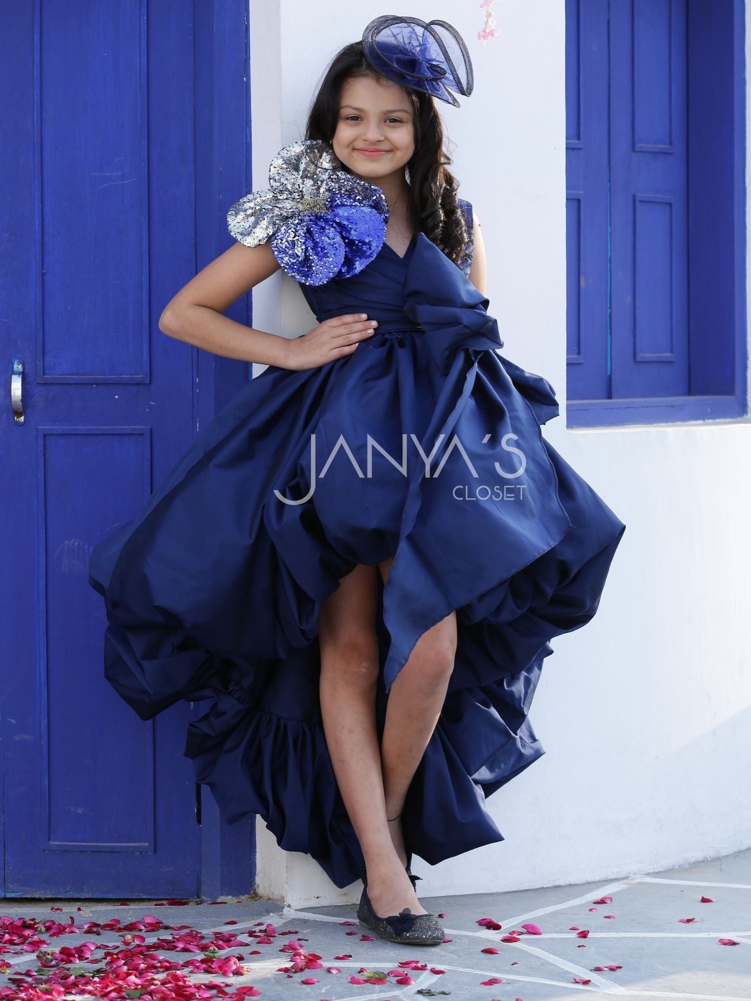 High /Low Taffeta Balloon Dress With Hair Accessory