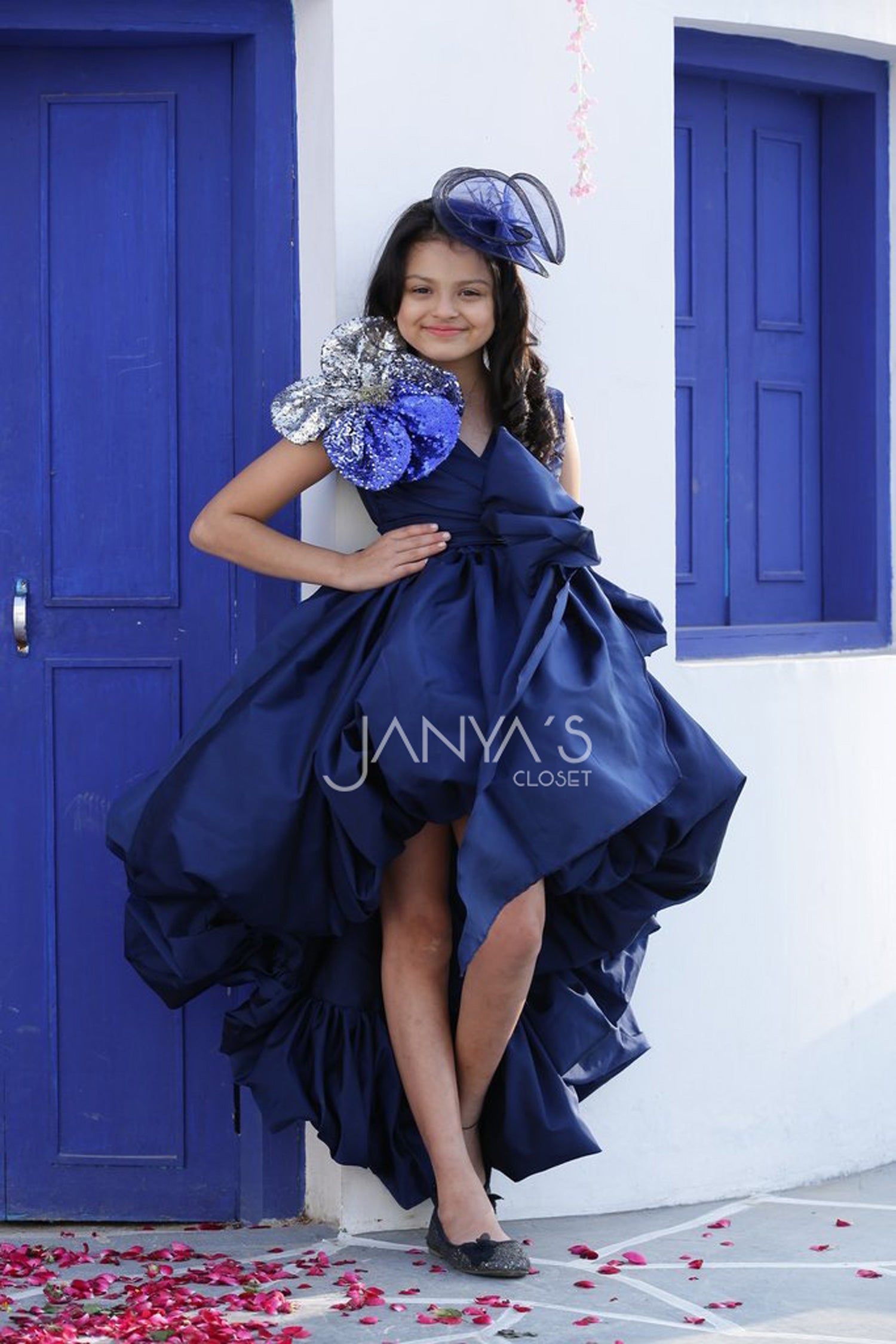 High /Low Taffeta Balloon Dress With Hair Accessory