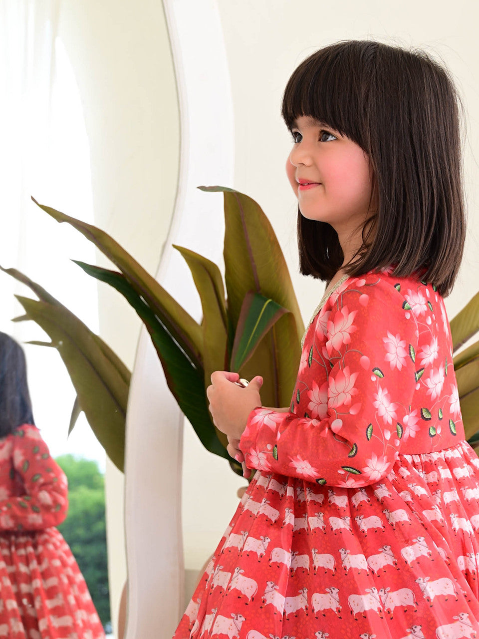 Sample JANYAS CLOSET Red Printed Anarkali Gown with Dupatta for Girls