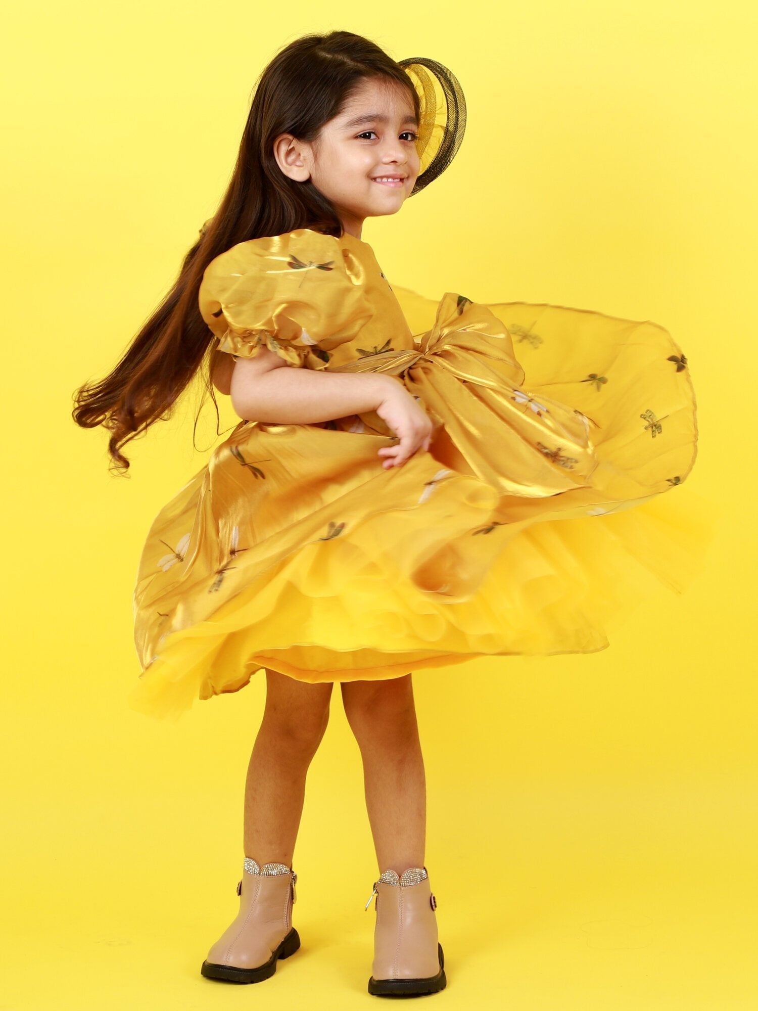 Dragon Fly Oraganza Satin Dress With Hair Pin