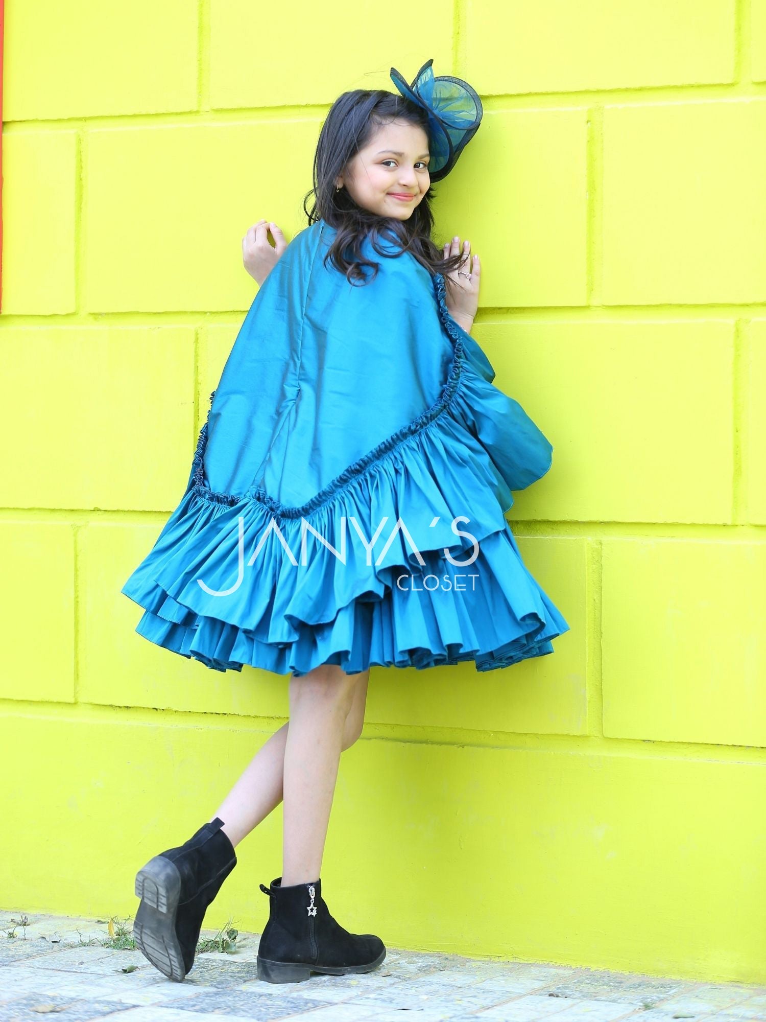 Sample Peacock Blue Cape Dress