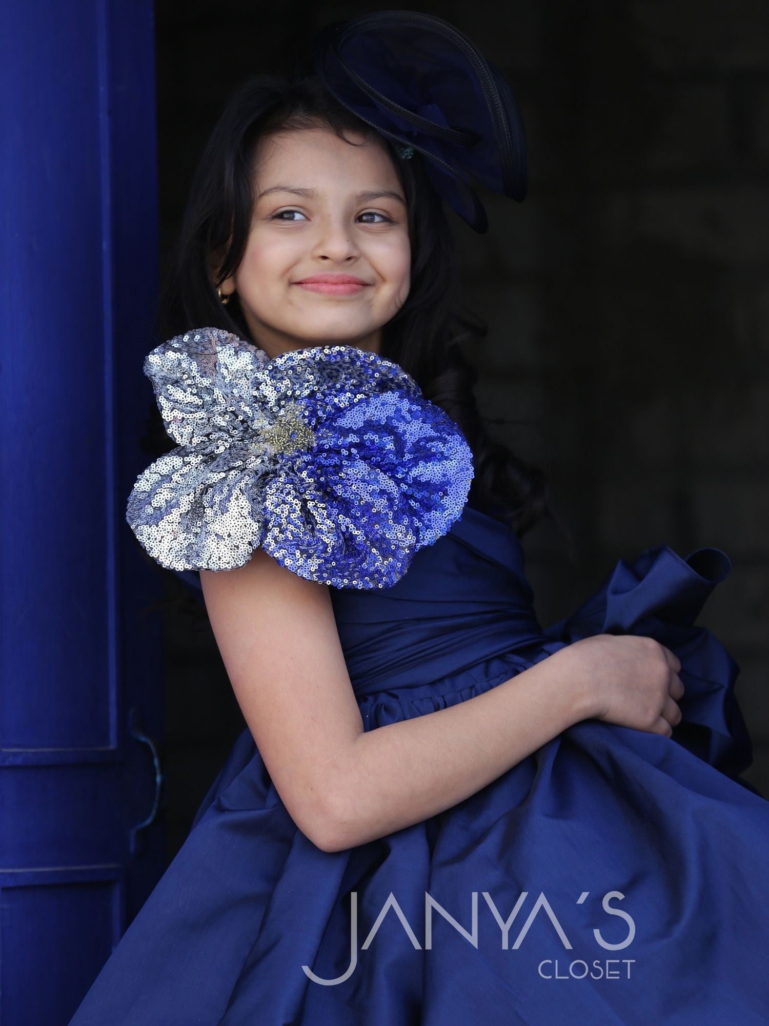 High /Low Taffeta Balloon Dress With Hair Accessory