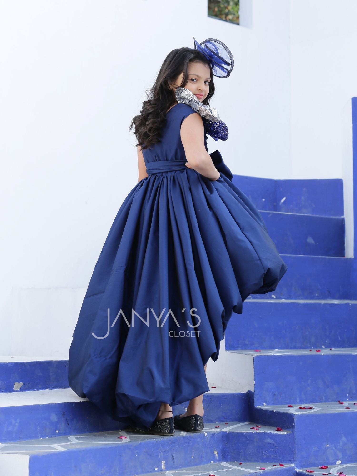 High /Low Taffeta Balloon Dress With Hair Accessory