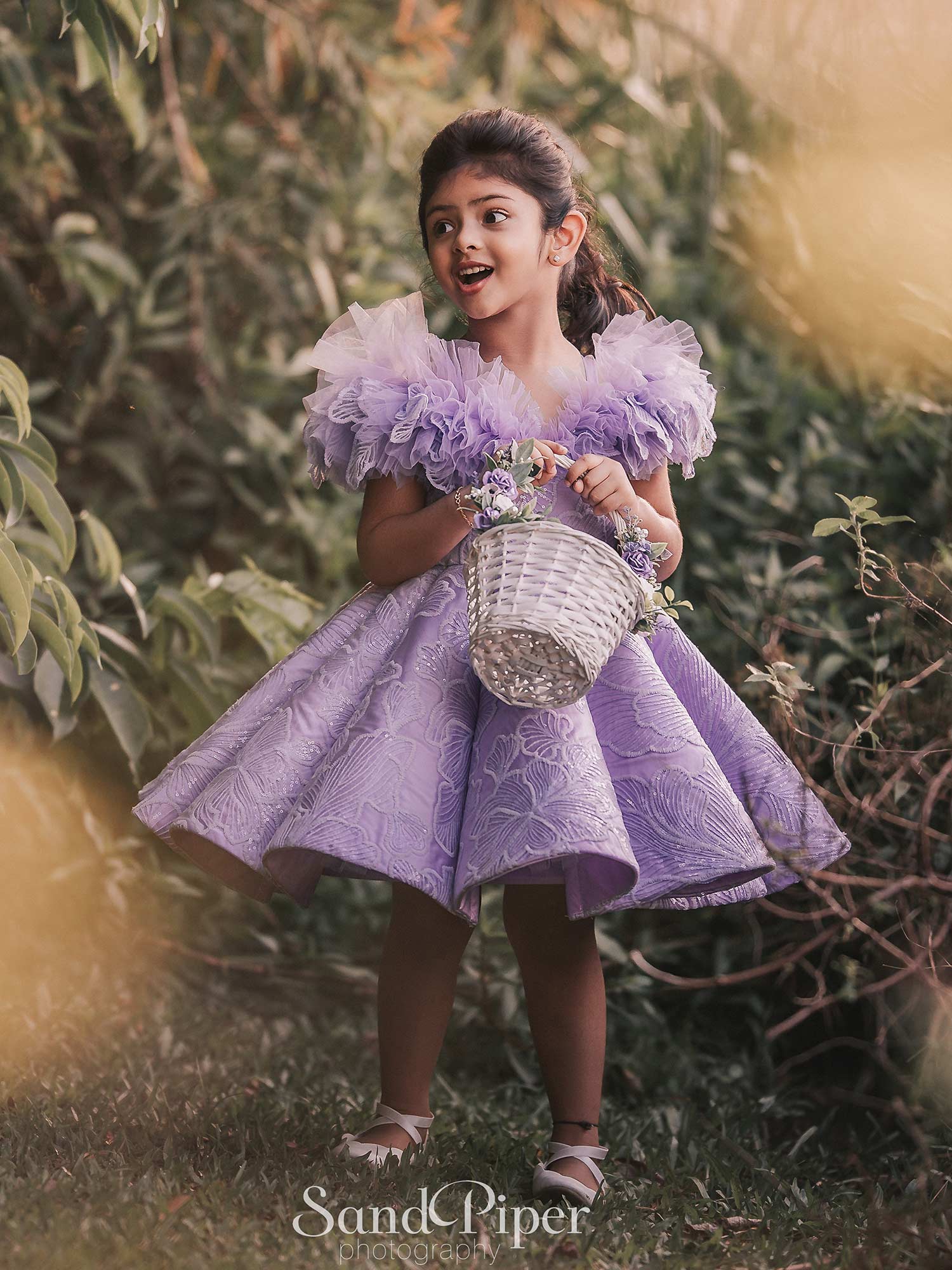Lavender Embroidered Scollop Birthday Couture Dress With Hair Pin* Lavender Embroidered Scollop Birthday Couture Dress With Hair Pin*