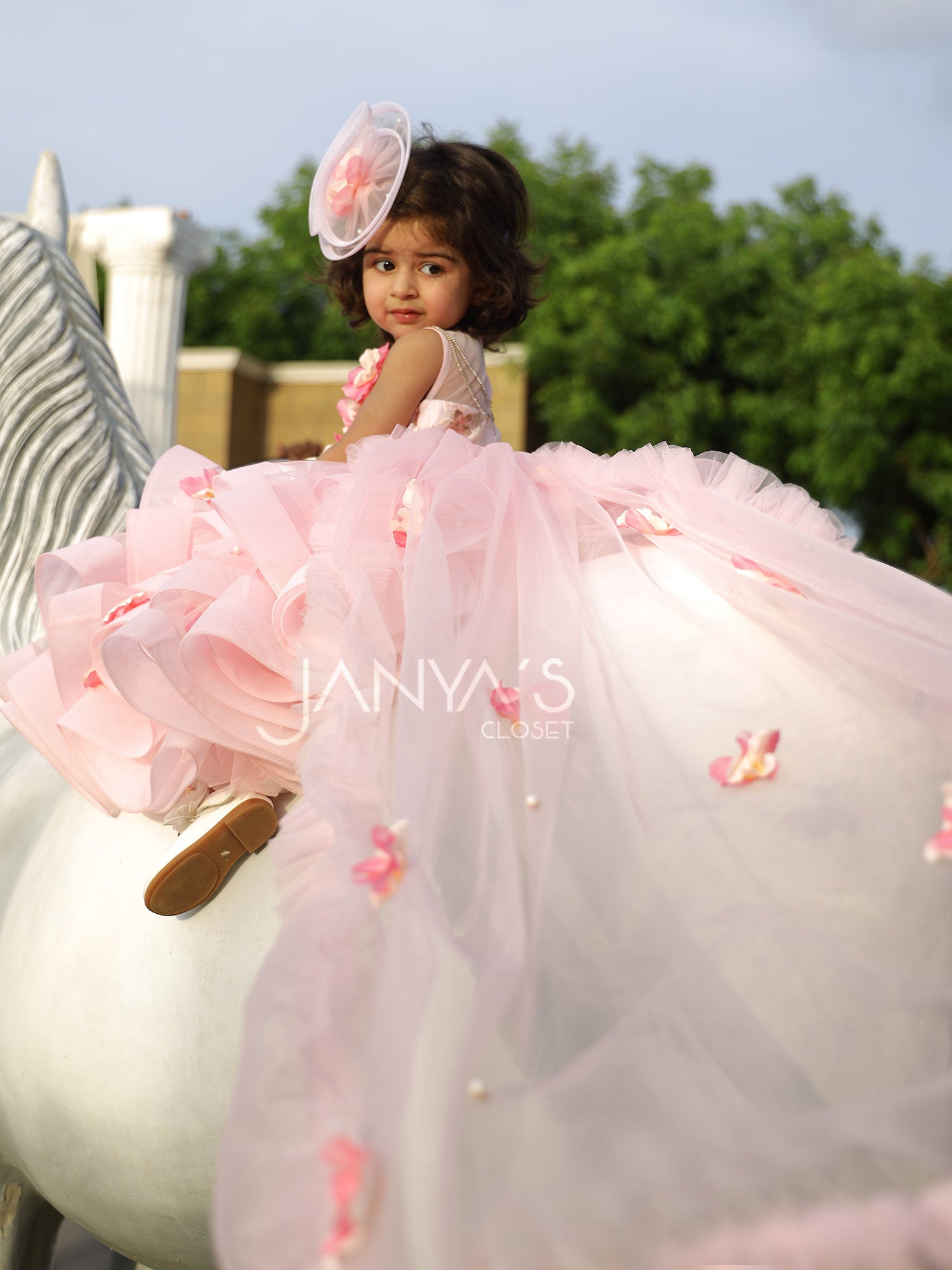 Enchanted Pink Gown With Detachable Train And Hair Accessory