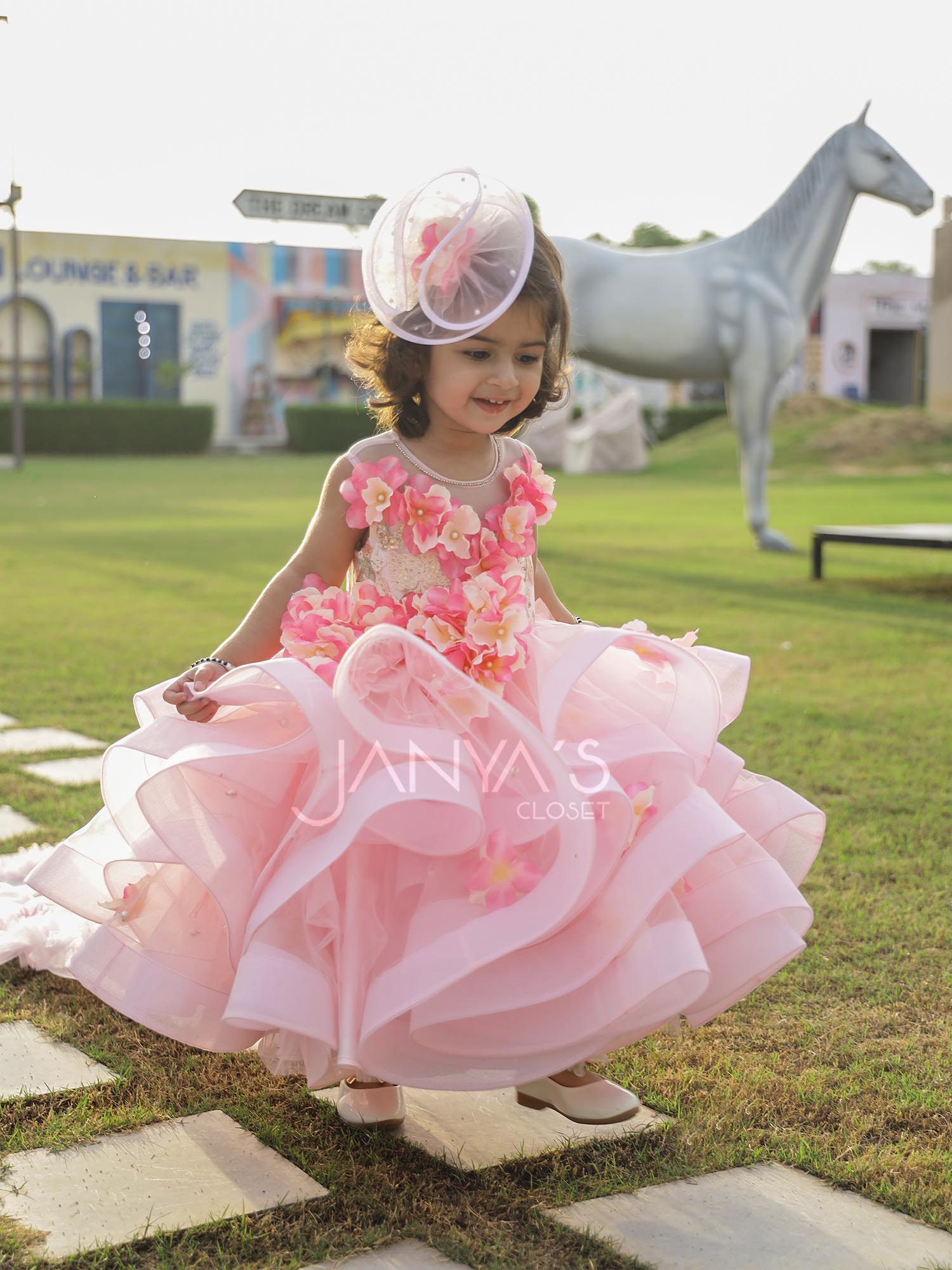 Enchanted Pink Gown With Detachable Train And Hair Accessory