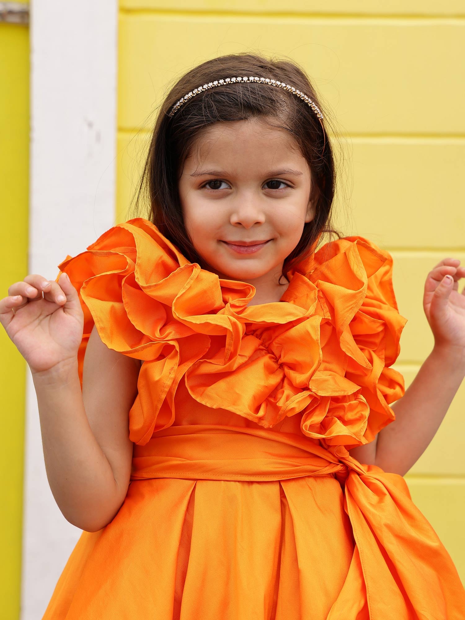 Sale Orange Taffeta Ruffle Bow Dress