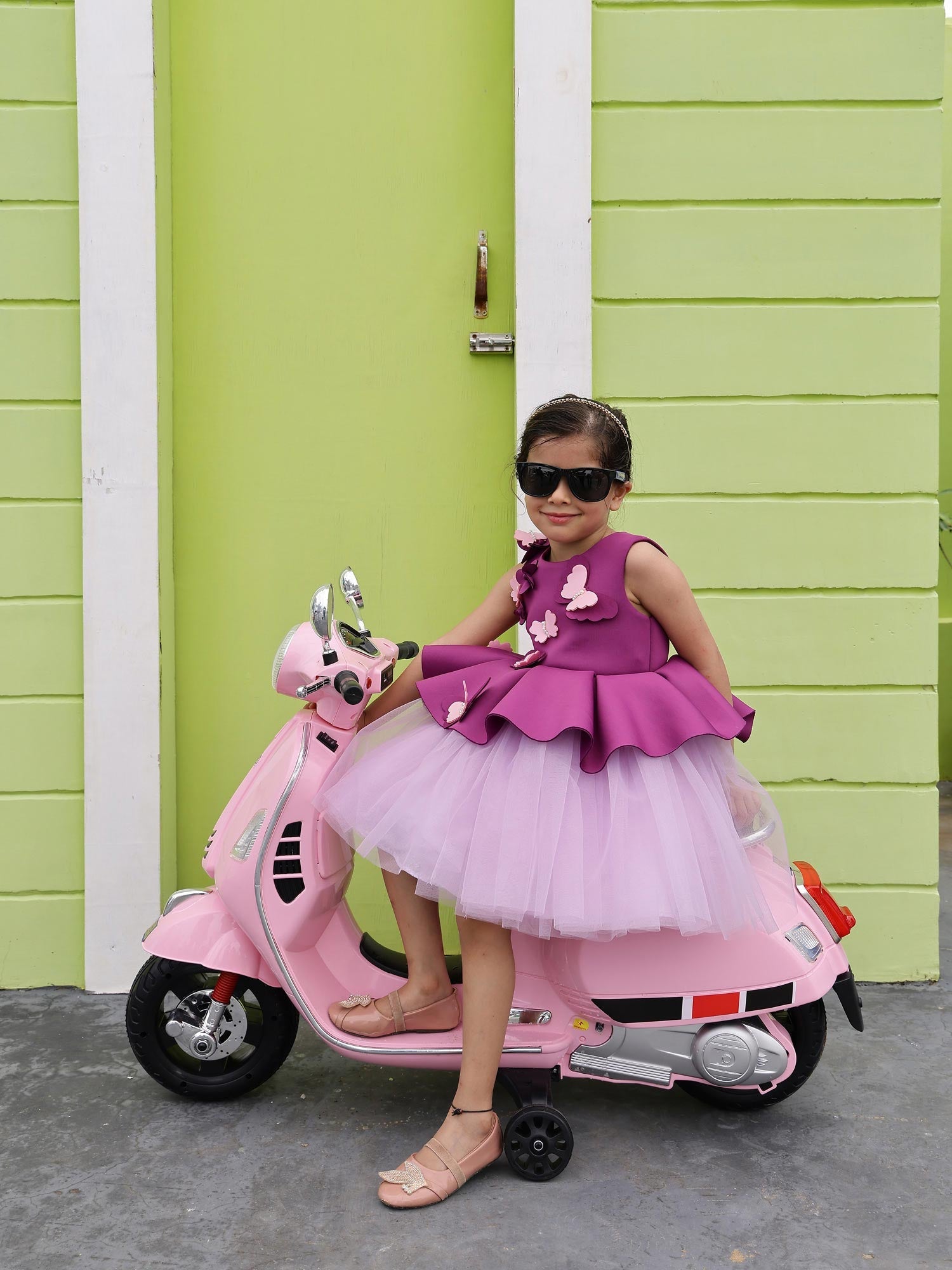 Butterfly Party Wear Peplum Dress With Hair Accessory