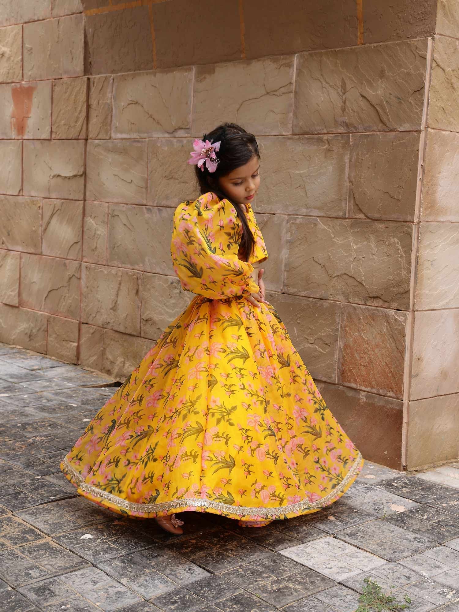 Sample Yellow Printed Floral Lehnga Set