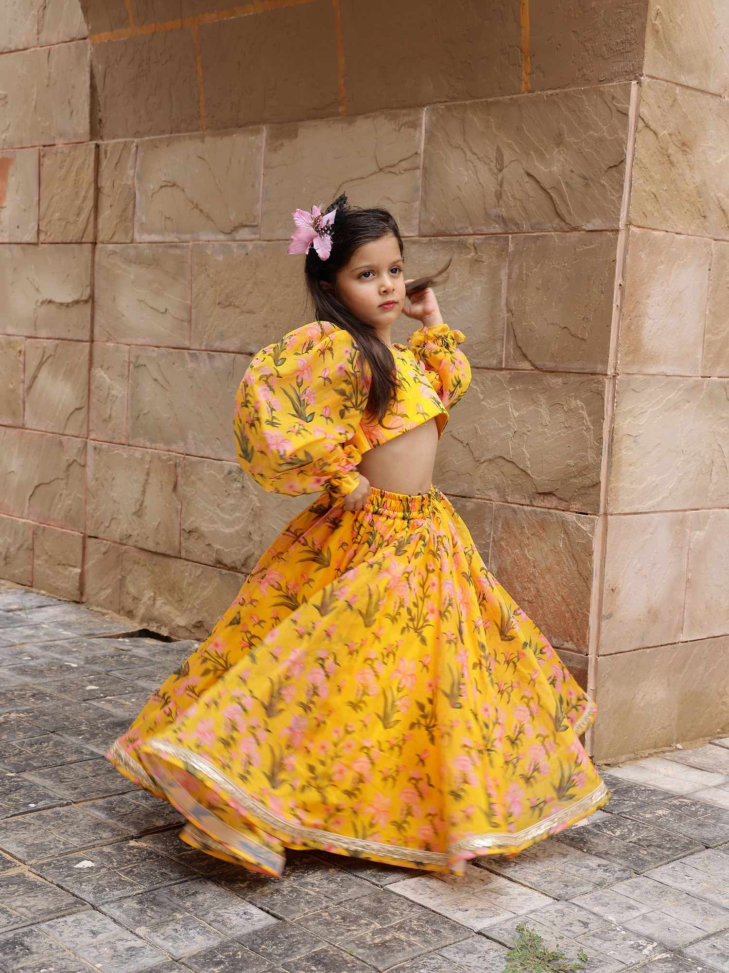 Sample Yellow Printed Floral Lehnga Set