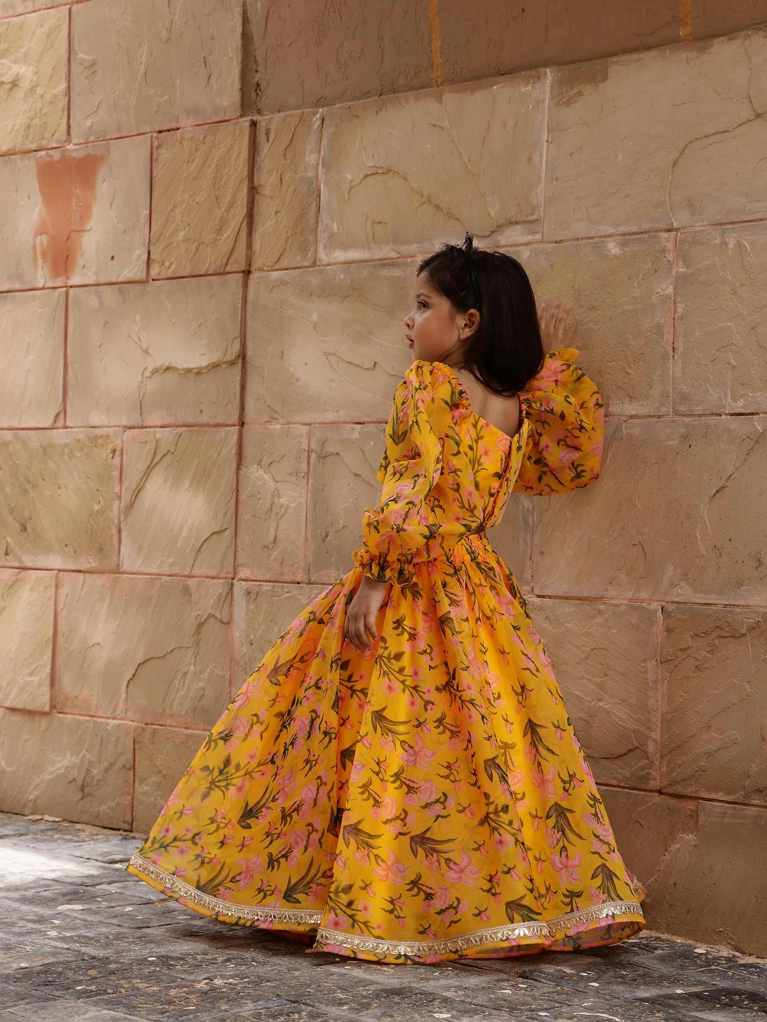 Sample Yellow Printed Floral Lehnga Set
