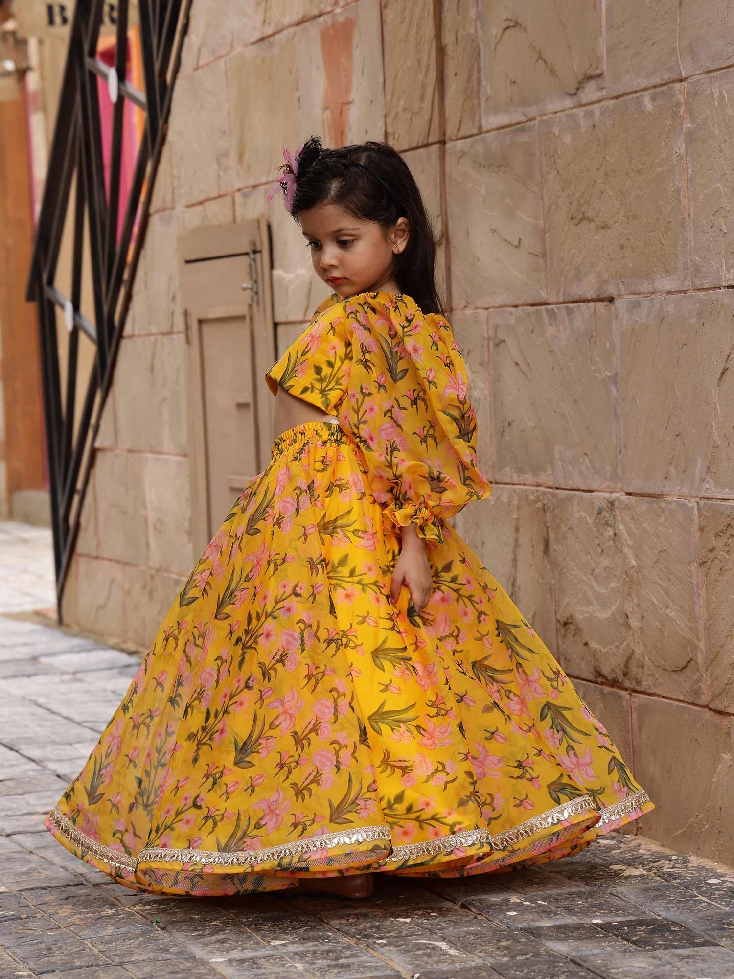 Sample Yellow Printed Floral Lehnga Set