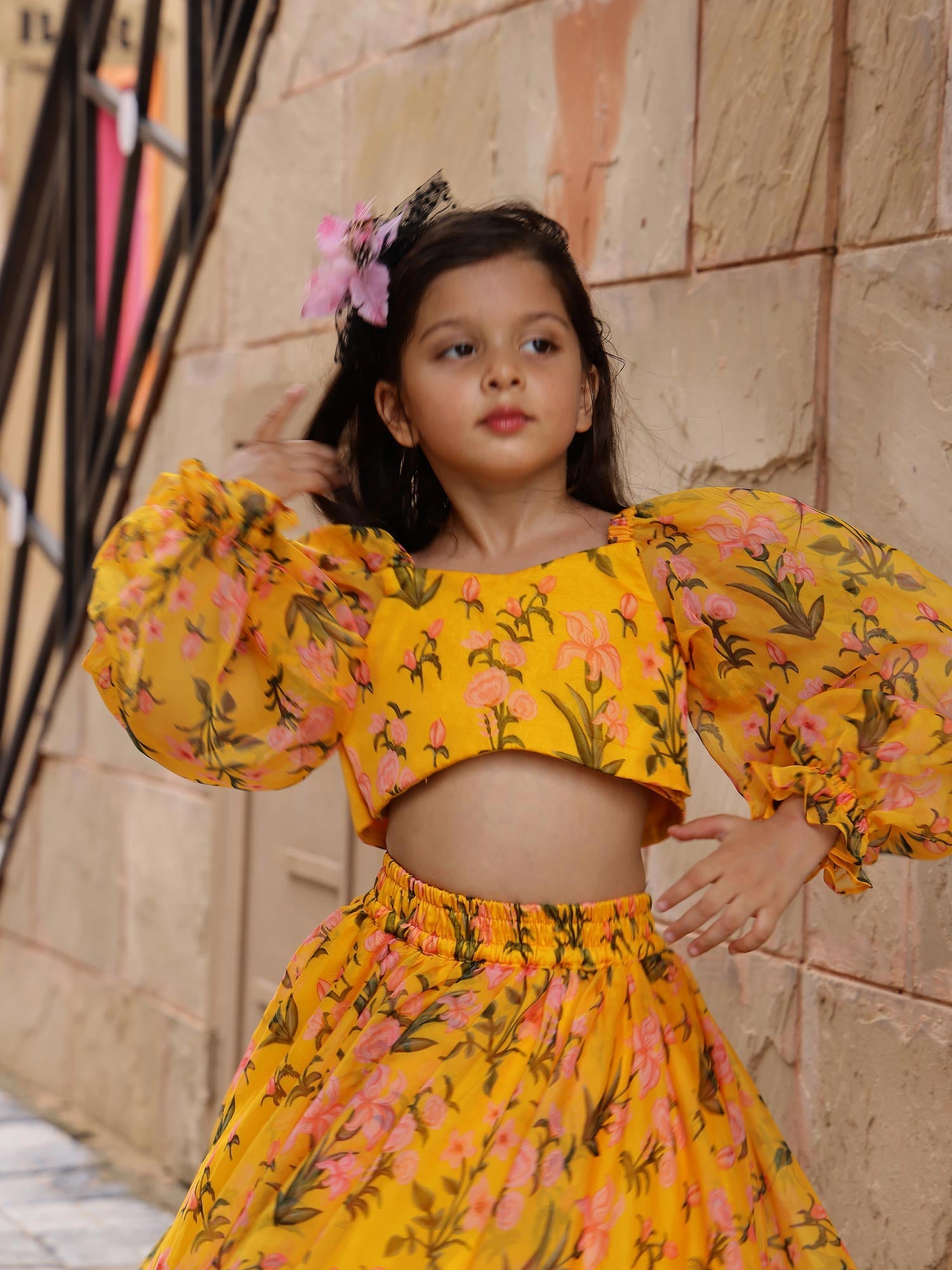 Sample Yellow Printed Floral Lehnga Set