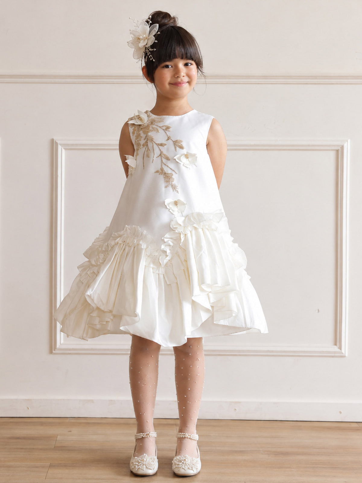 JANYAS CLOSET Butterfly Charm White Taffeta Dress