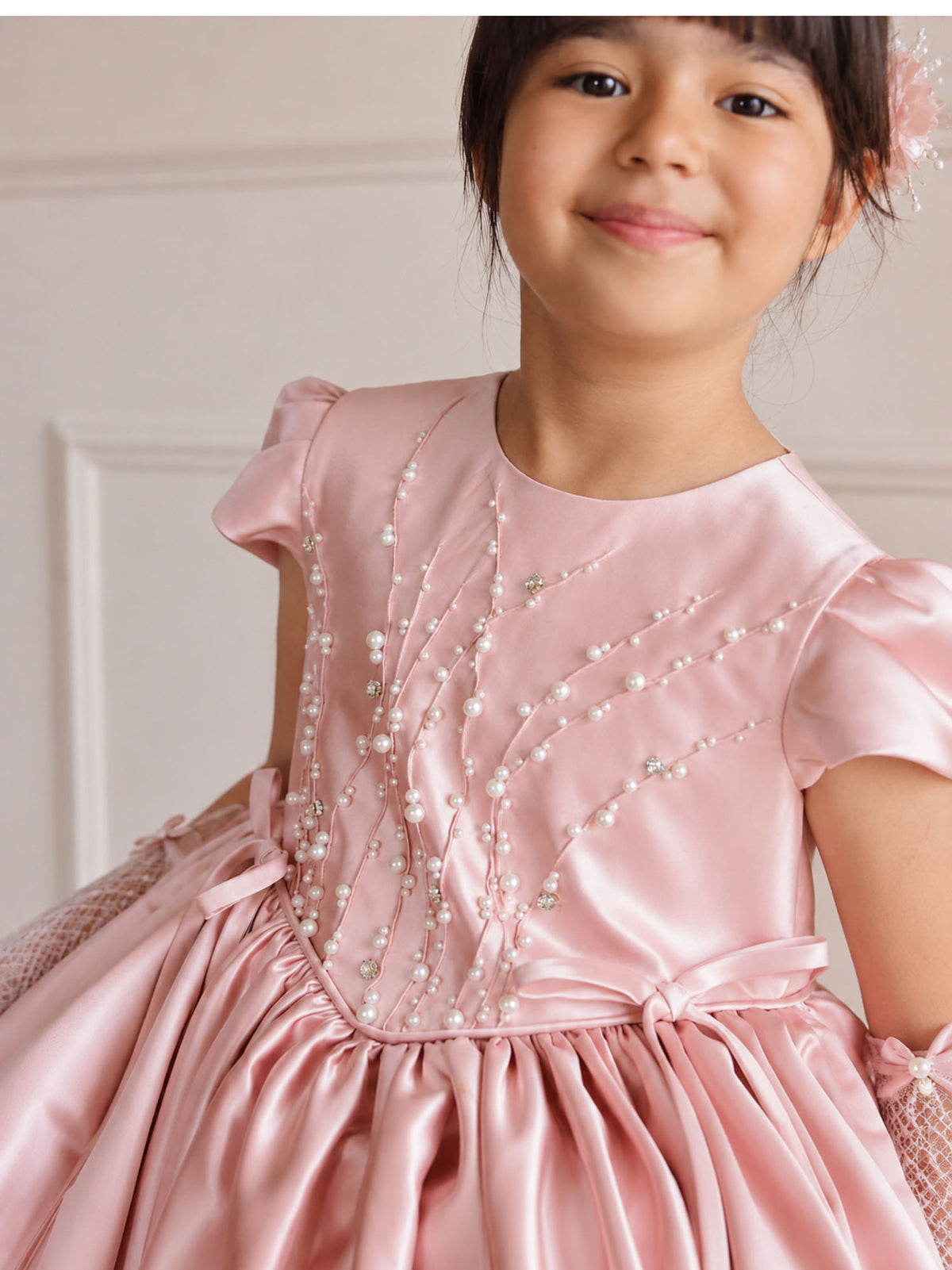 Mauve Balloon Dress with Pearl Beaded Bodice