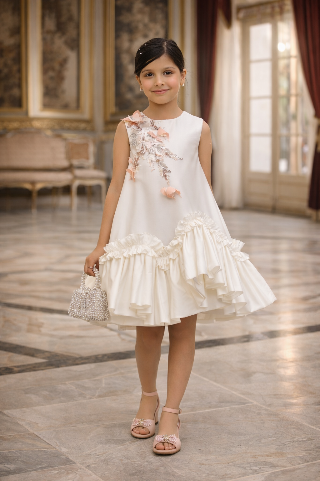JANYAS CLOSET Butterfly Charm White Taffeta Dress