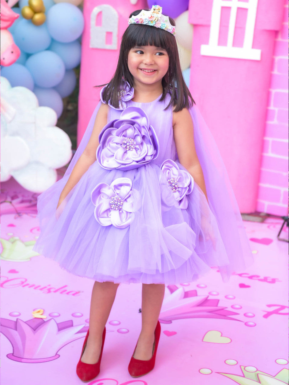 Sample JANYAS CLSOET Lavender Christine Satin Flower Cape Dress