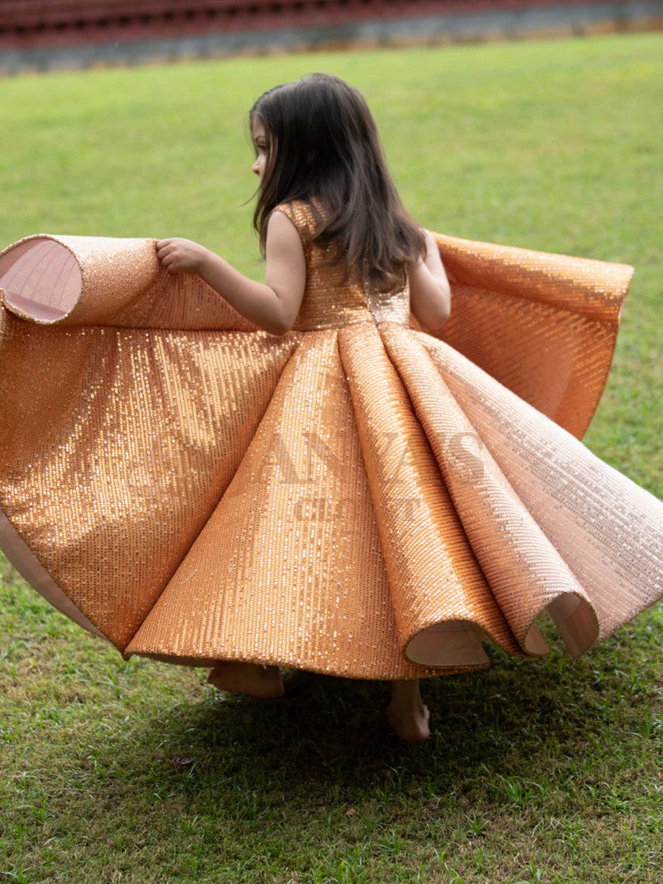 Sample Gold Ball Gown Ombre Sequin Princess Birthday Gown With Hair Pin *