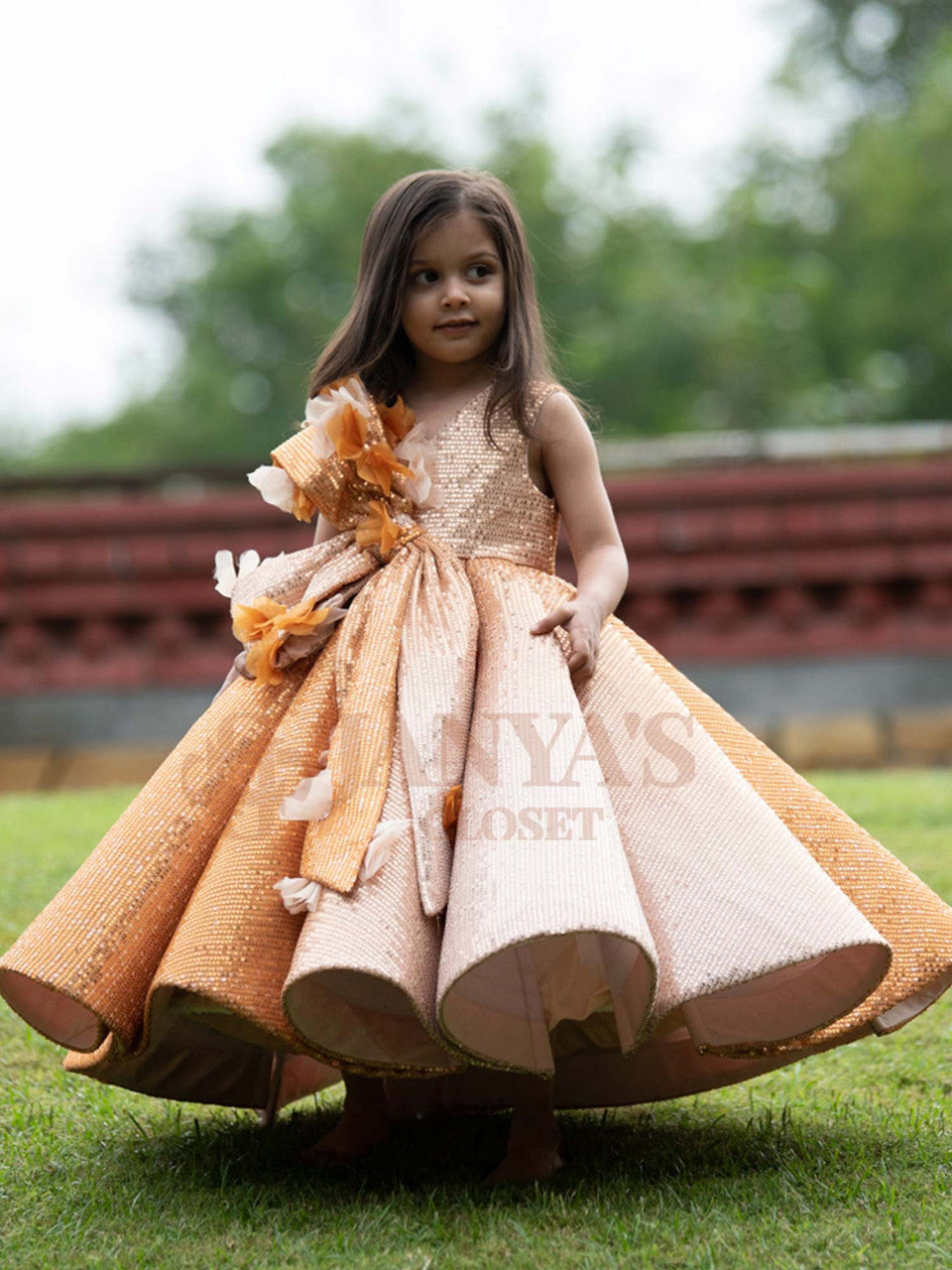 Sample Gold Ball Gown Ombre Sequin Princess Birthday Gown With Hair Pin *