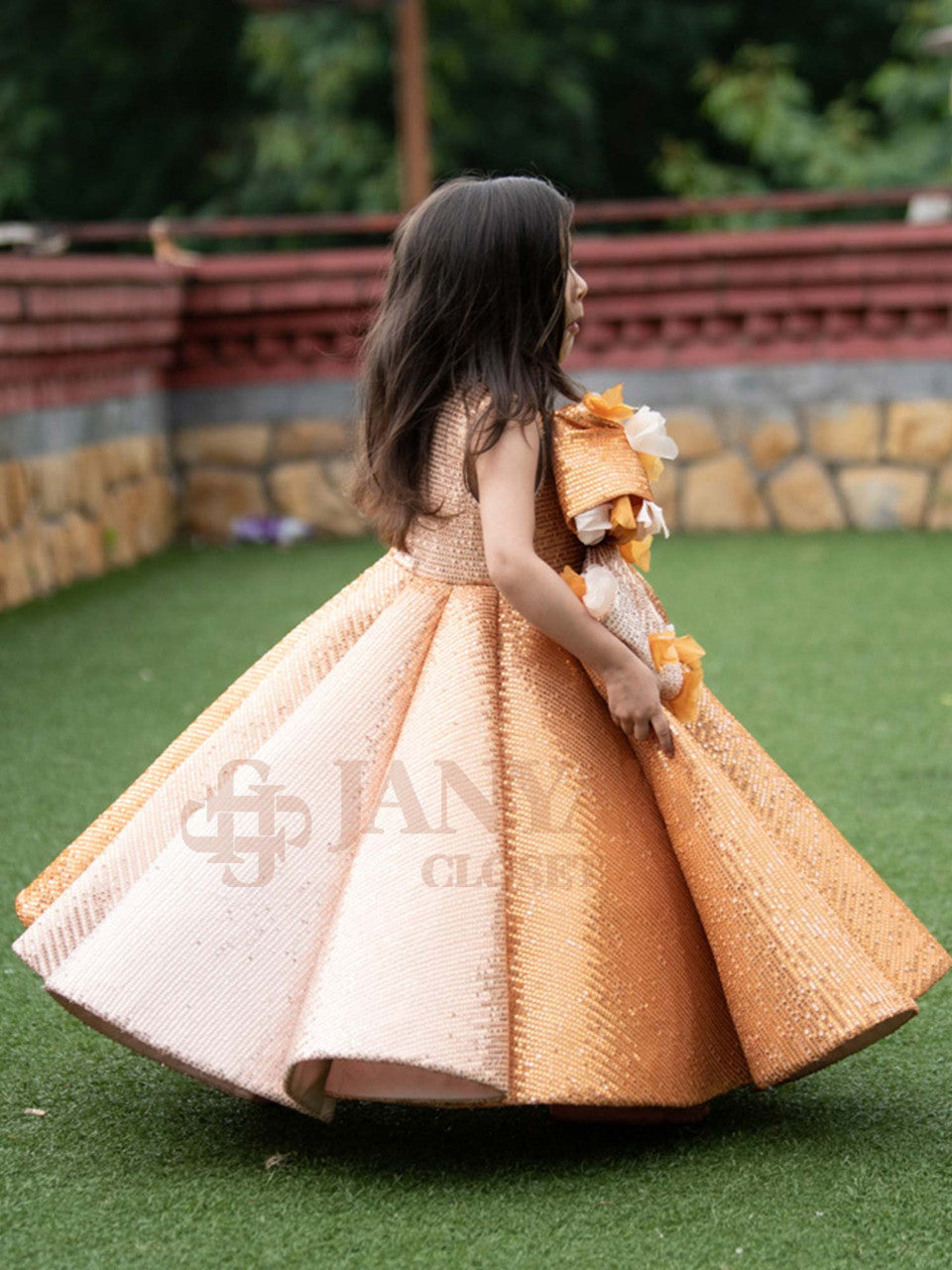 Sample Gold Ball Gown Ombre Sequin Princess Birthday Gown With Hair Pin *
