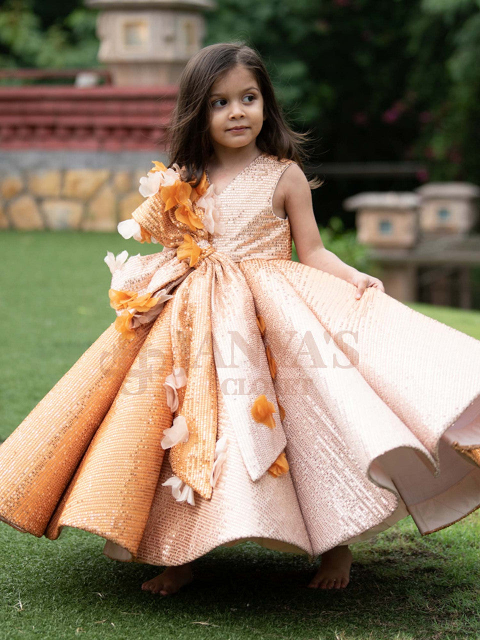 Sample Gold Ball Gown Ombre Sequin Princess Birthday Gown With Hair Pin *