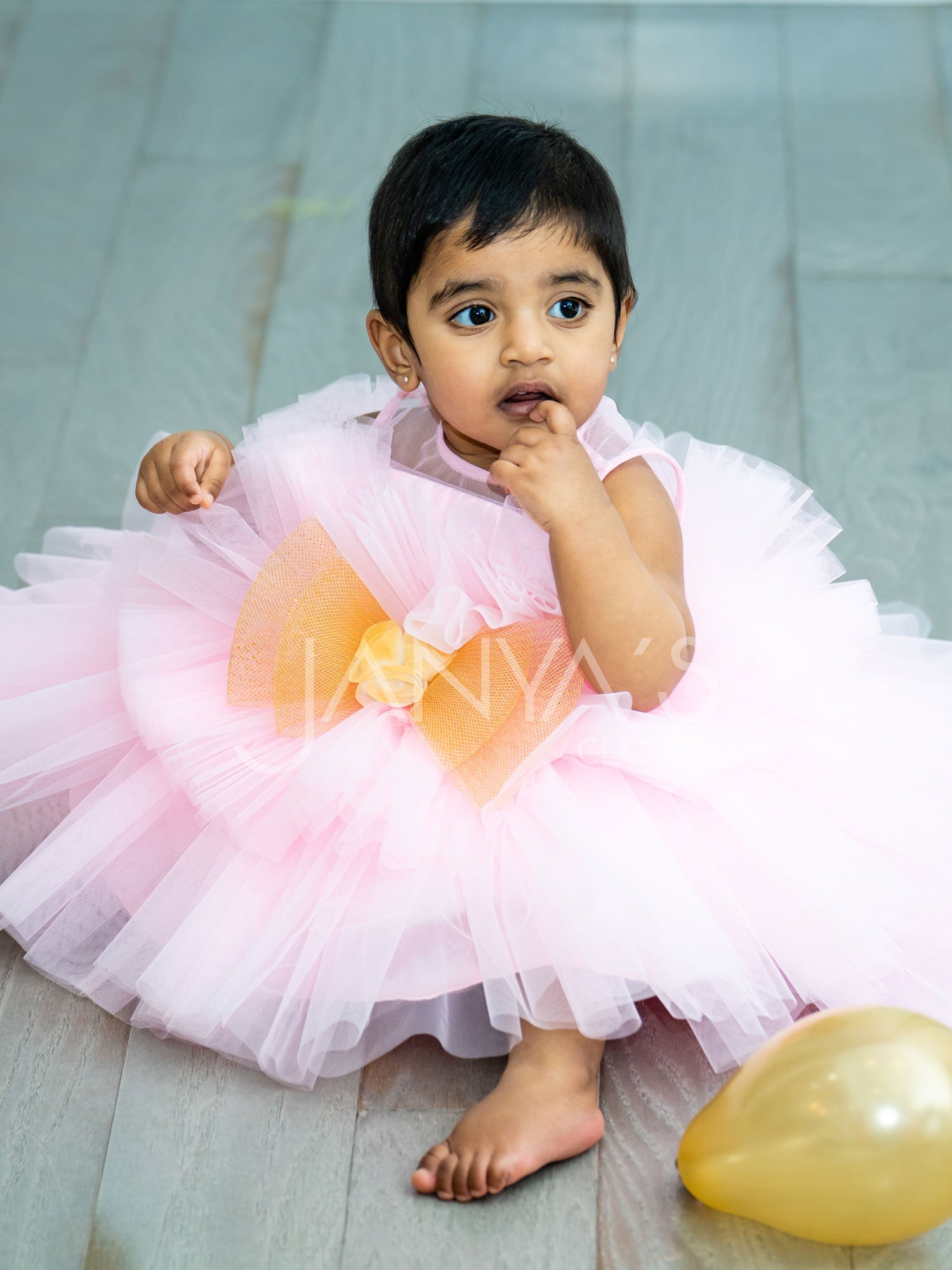 Pre Arha Pink High- Low Gown With Hair Accessory