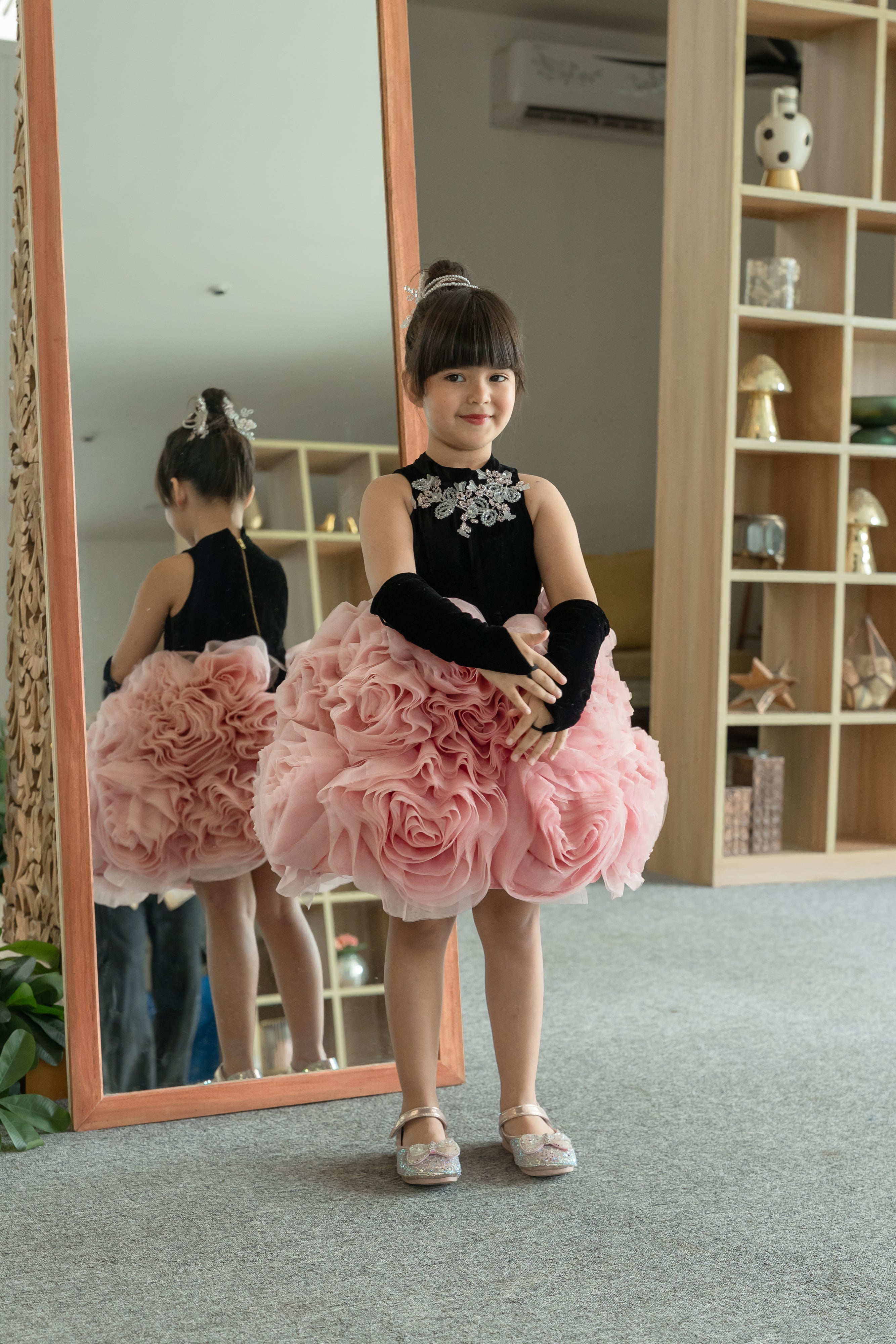 JANYAS CLOSET Velvet Blossom Rosette Party Dress for Girls