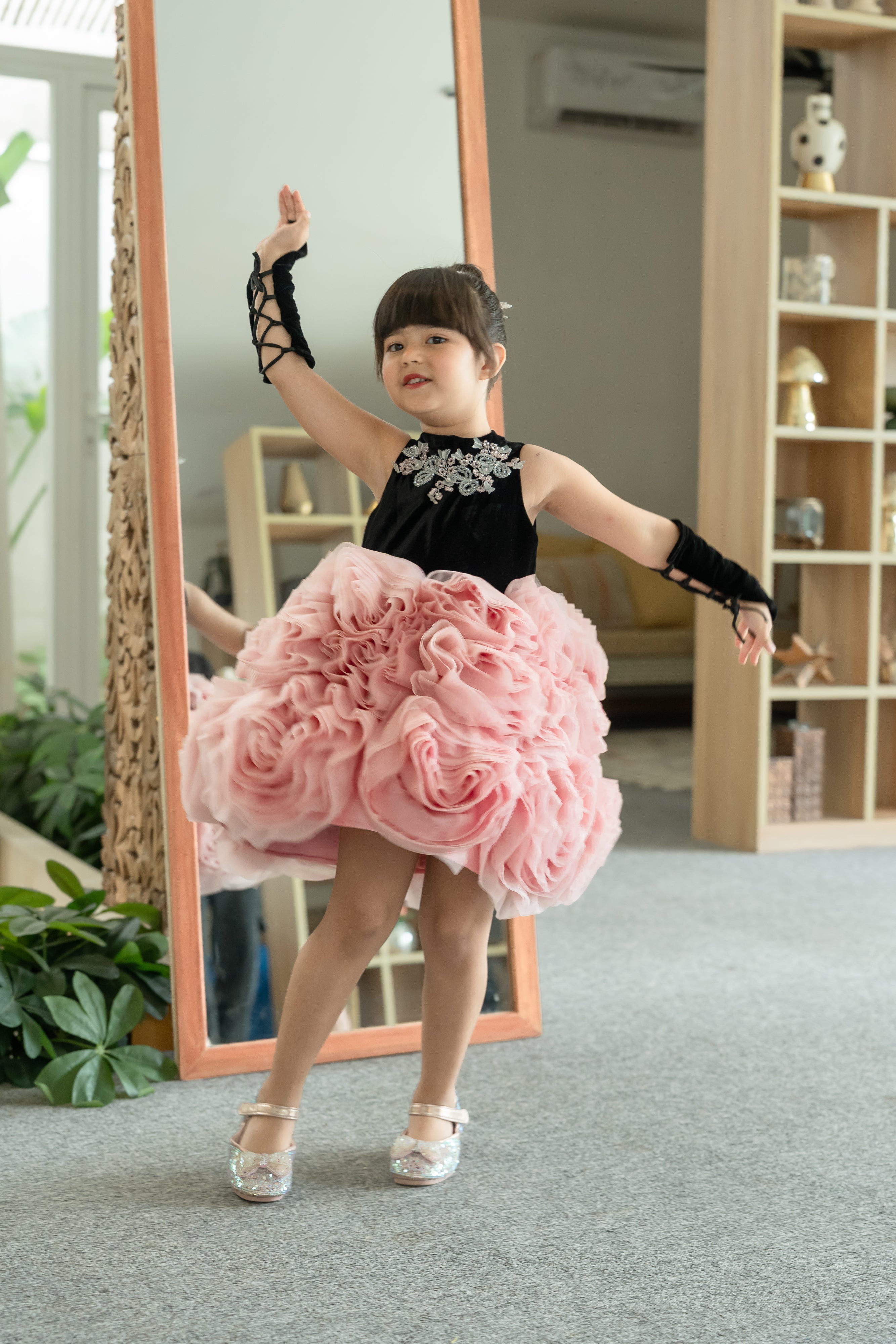 JANYAS CLOSET Velvet Blossom Rosette Party Dress for Girls
